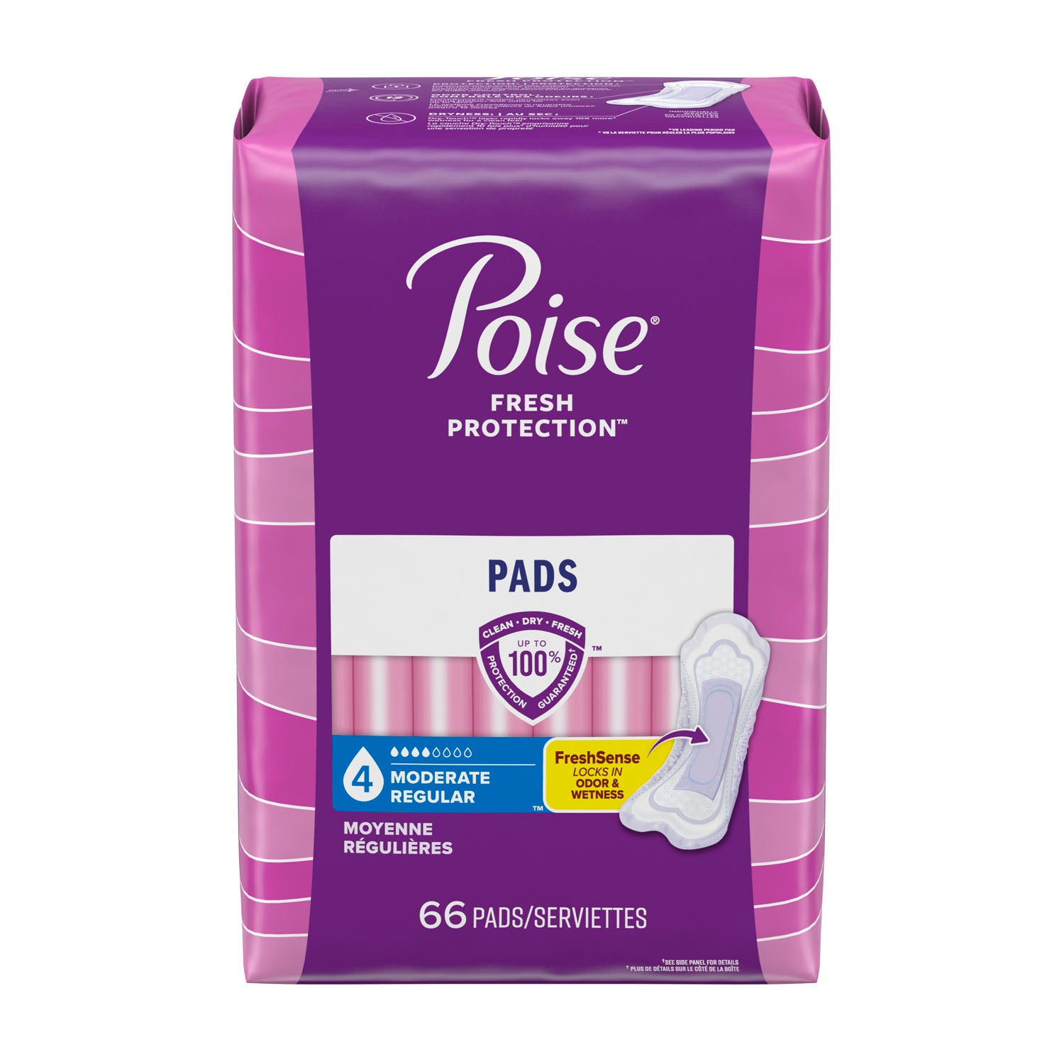 47357 - 金佰利消費品 - Poise 衛生棉,中等硬度,66 片/包,2 包/箱(僅限美國),箱