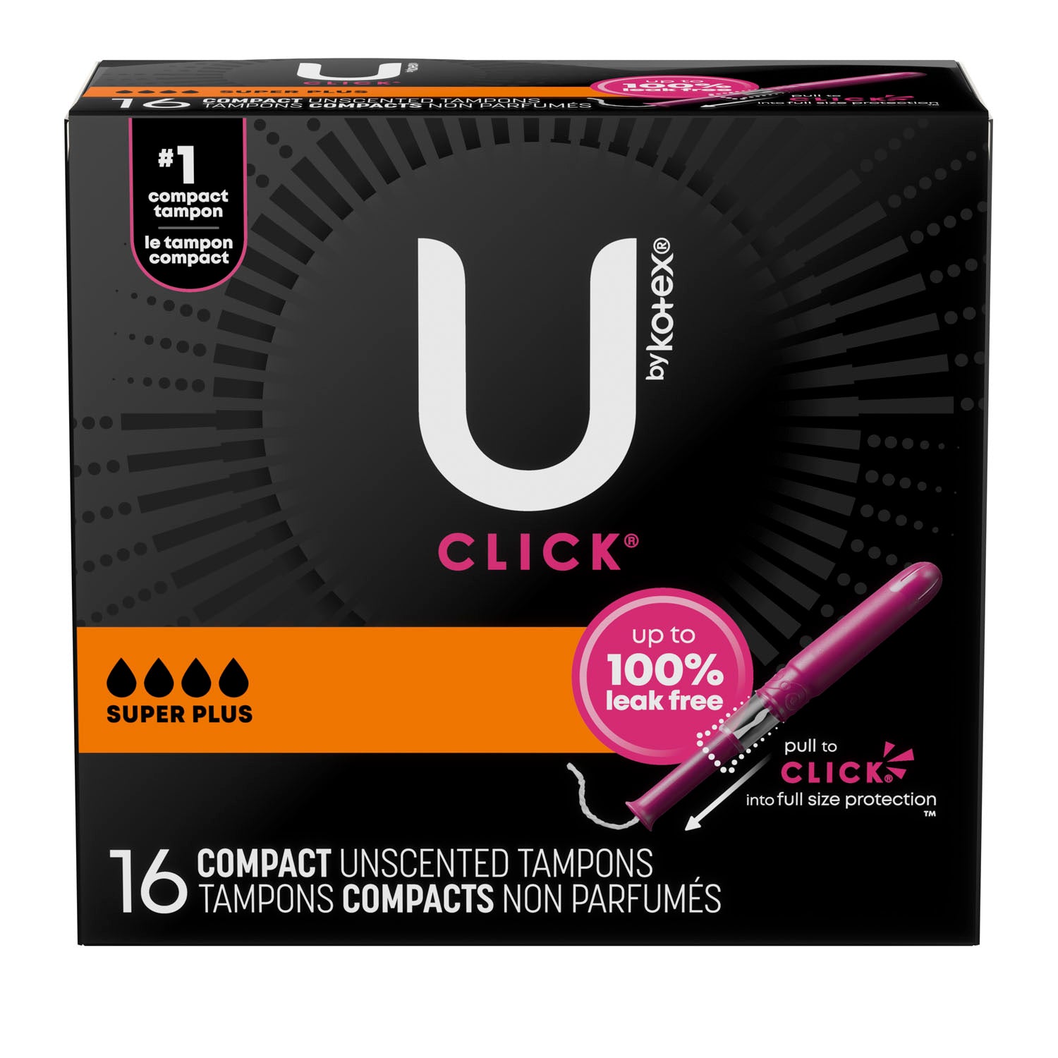 51582 - Kimberly-Clark Consumer - U by Kotex® Tampon, Super Premium, Super Plus Absorbency, Click Compact, 16/pk, 8 pk/cs (US Only) (Item on Manufacturer Backorder – Inventory Limited when Available) , cs