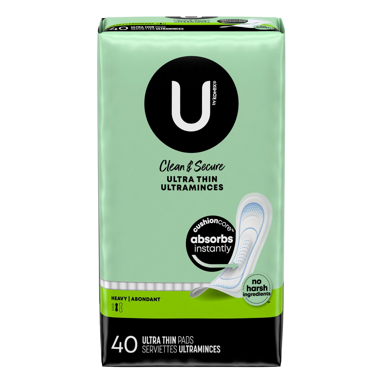 53098 - Kimberly-Clark Consumer - Toalla higiénica U by Kotex® Heavy Pad, Premium, Ultra Thin, paquete de 40, paquete de 6/caja (solo EE. UU.), caja