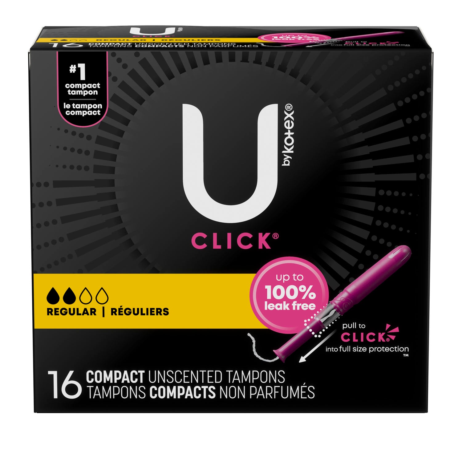 53445 - Kimberly-Clark Consumer - U by Kotex® Tampon, Super Premium, Regular Absorbency, Click Compact, 16/pk, 8 pk/cs (US Only) , cs