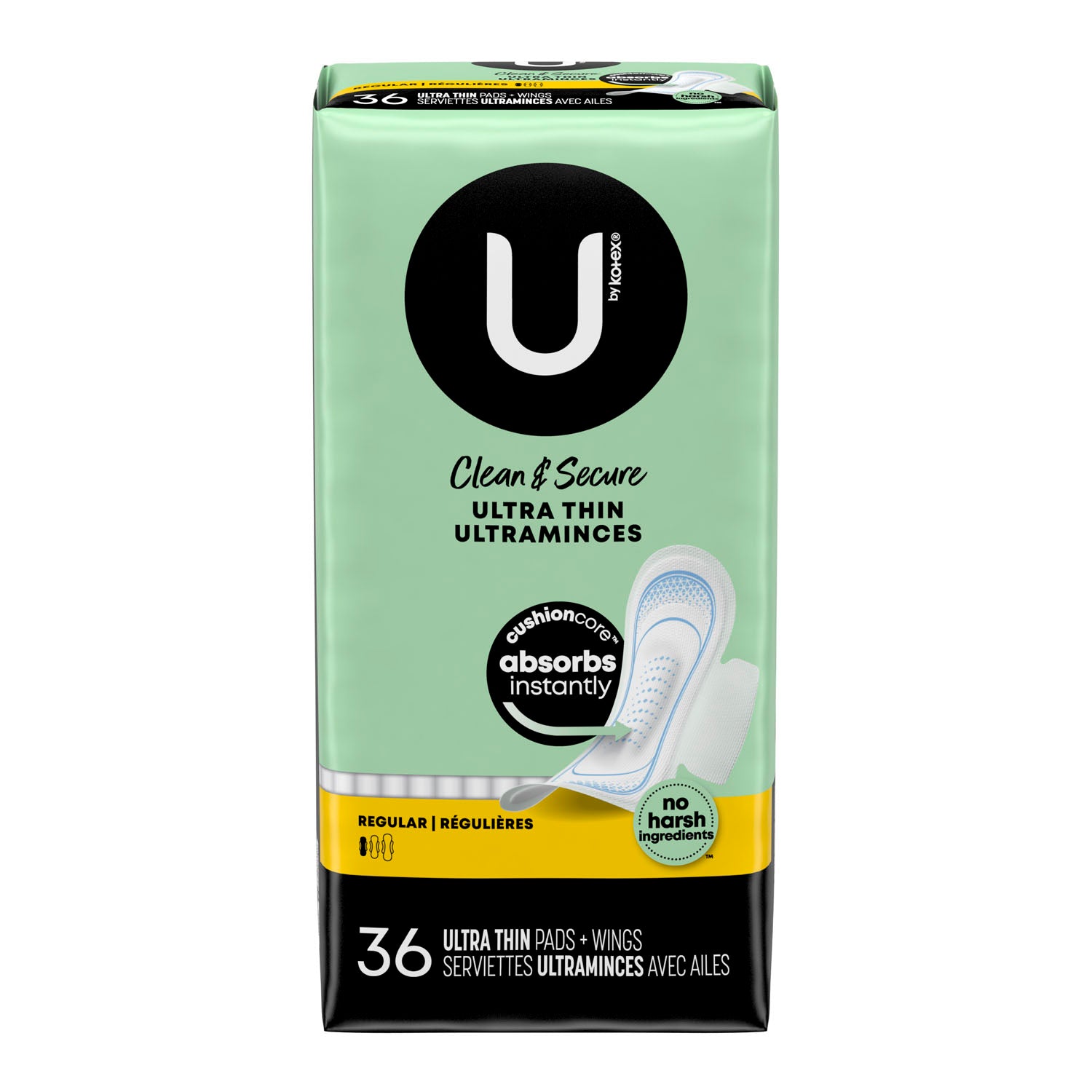 53631 - Kimberly-Clark Consumer - U by Kotex® Premium Pads, Regular, Ultra Thin, w/ Wings, 36/pk, 6 pk/cs (US Only) , cs