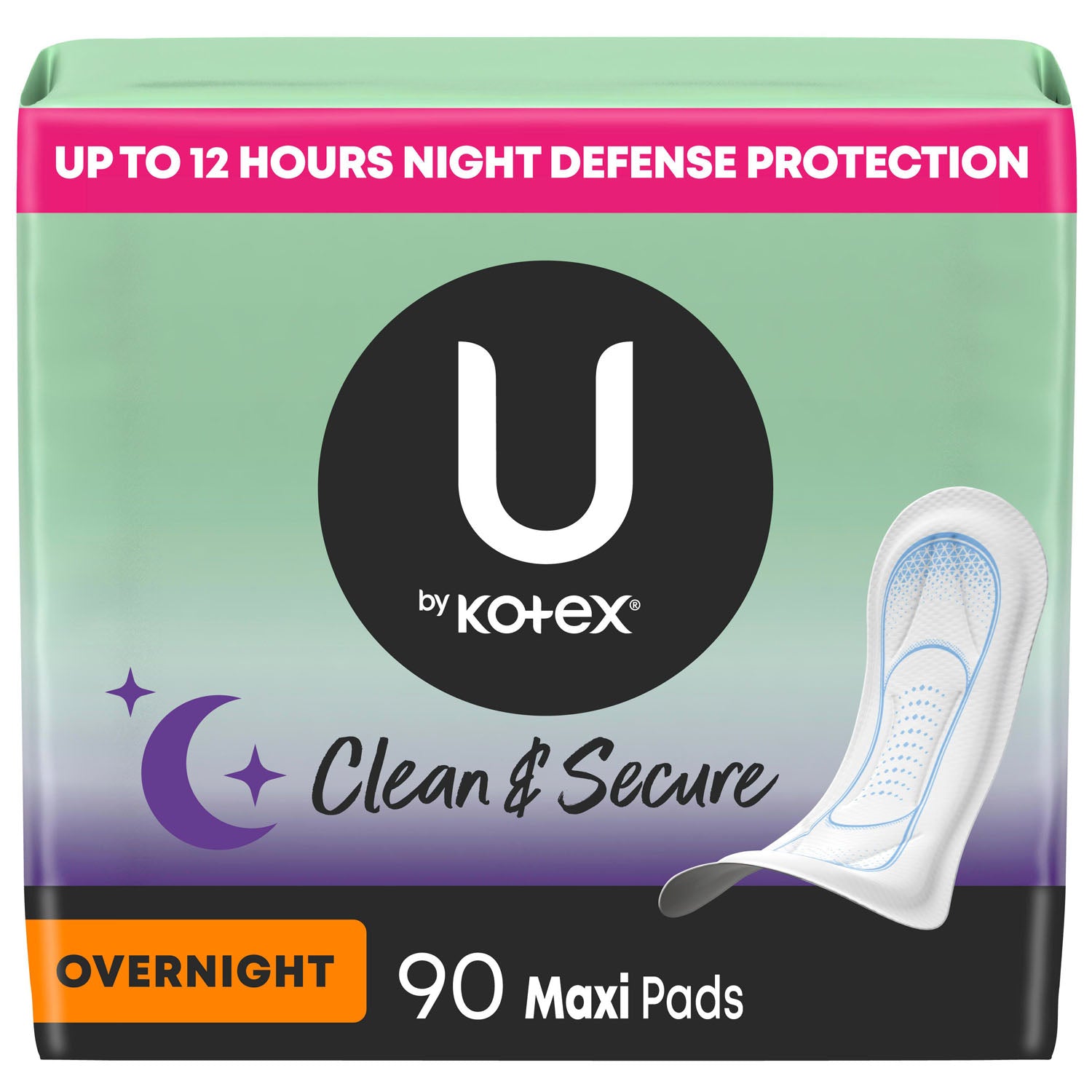 55582 - Kimberly-Clark Consumer - Toallas higiénicas U by Kotex® Maxi, Premium, de uso nocturno, paquete de 30, paquete de 3/caja (solo EE. UU.), caja