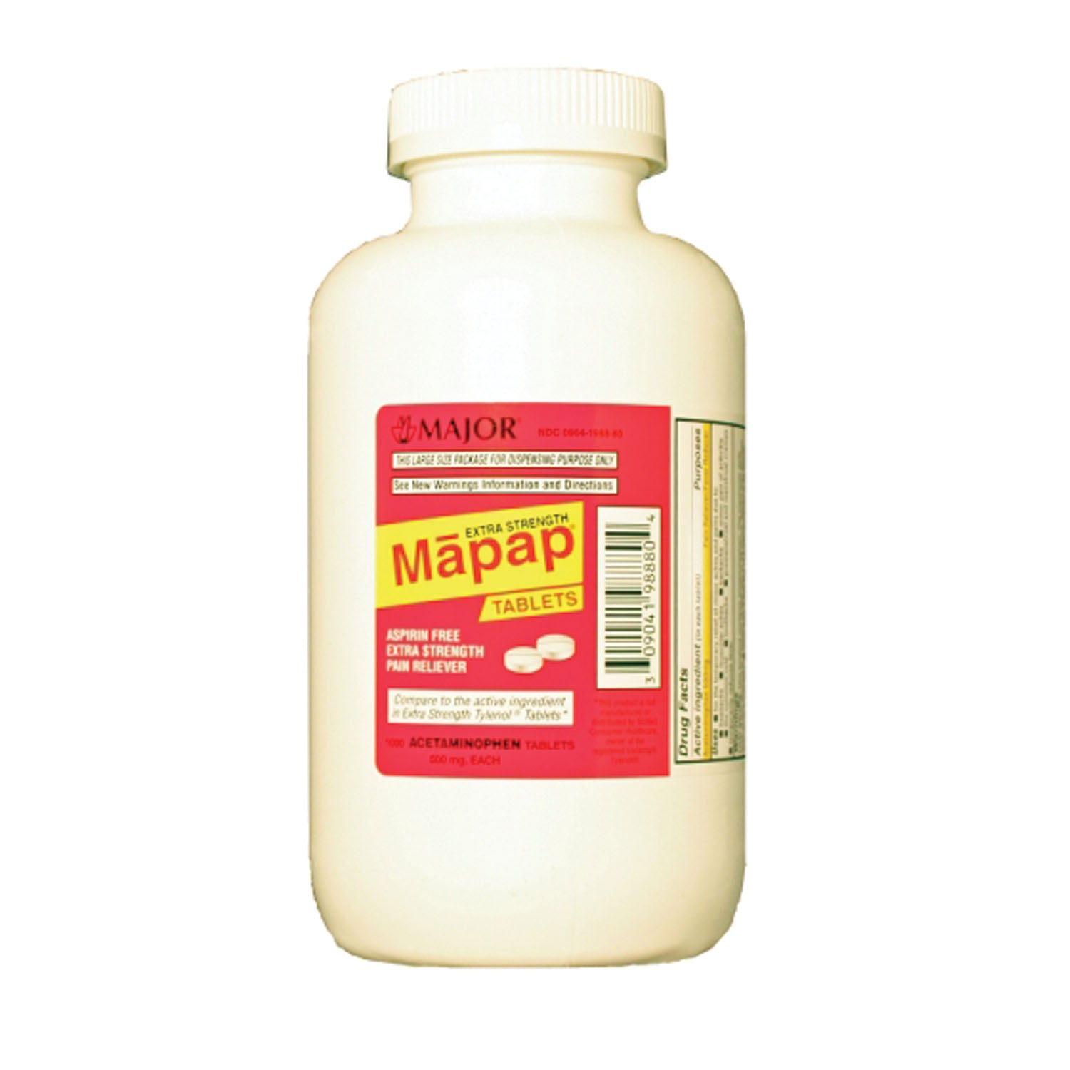100442 - Major Pharmaceuticals - Mapap, 500mg, 1000s, Compare to Tylenol®, NDC# 00904-6730-80 (US Only) (Products cannot be sold to retail stores or online retailers such as Amazon, Walmart, eBay, Alibaba, etc.) , ea