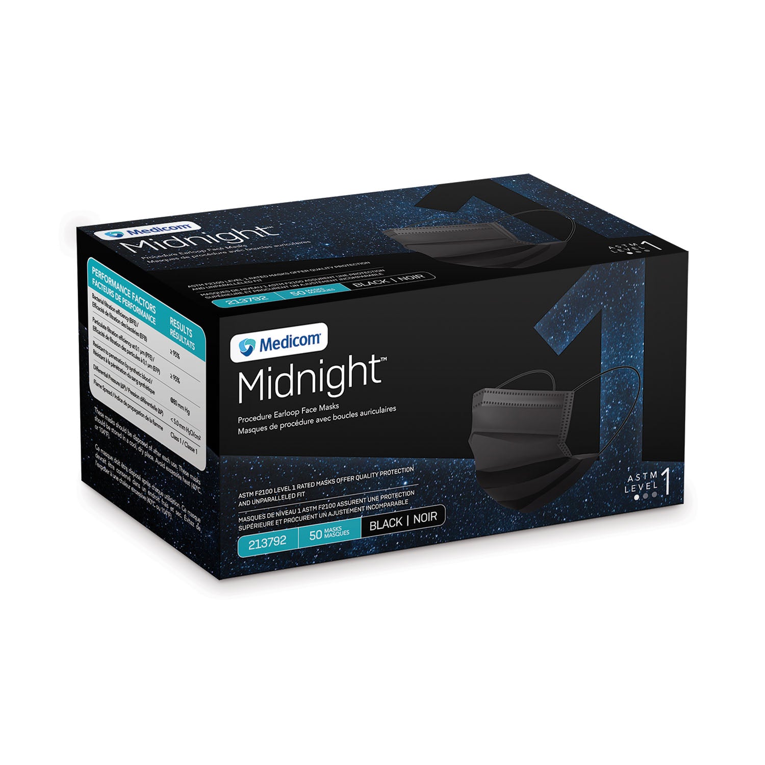 213792 - Medicom, Inc. - Proceedure Earloop Mask, Midnight, L1, 50/bx, 10bx/cs , cs
