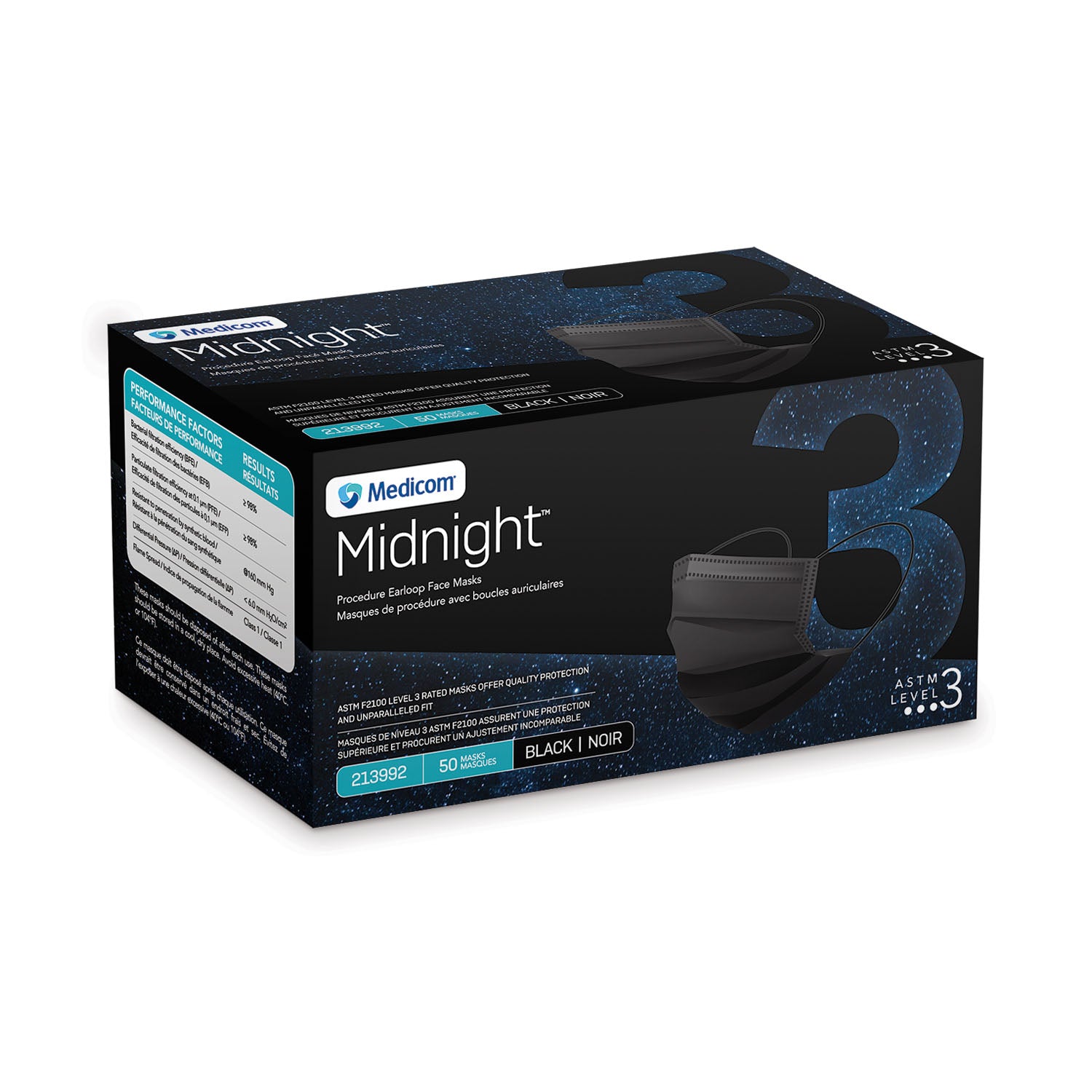 213992 - Medicom, Inc. - Proceedure Earloop Mask, Midnight, L3, 50/bx, 10bx/cs , cs