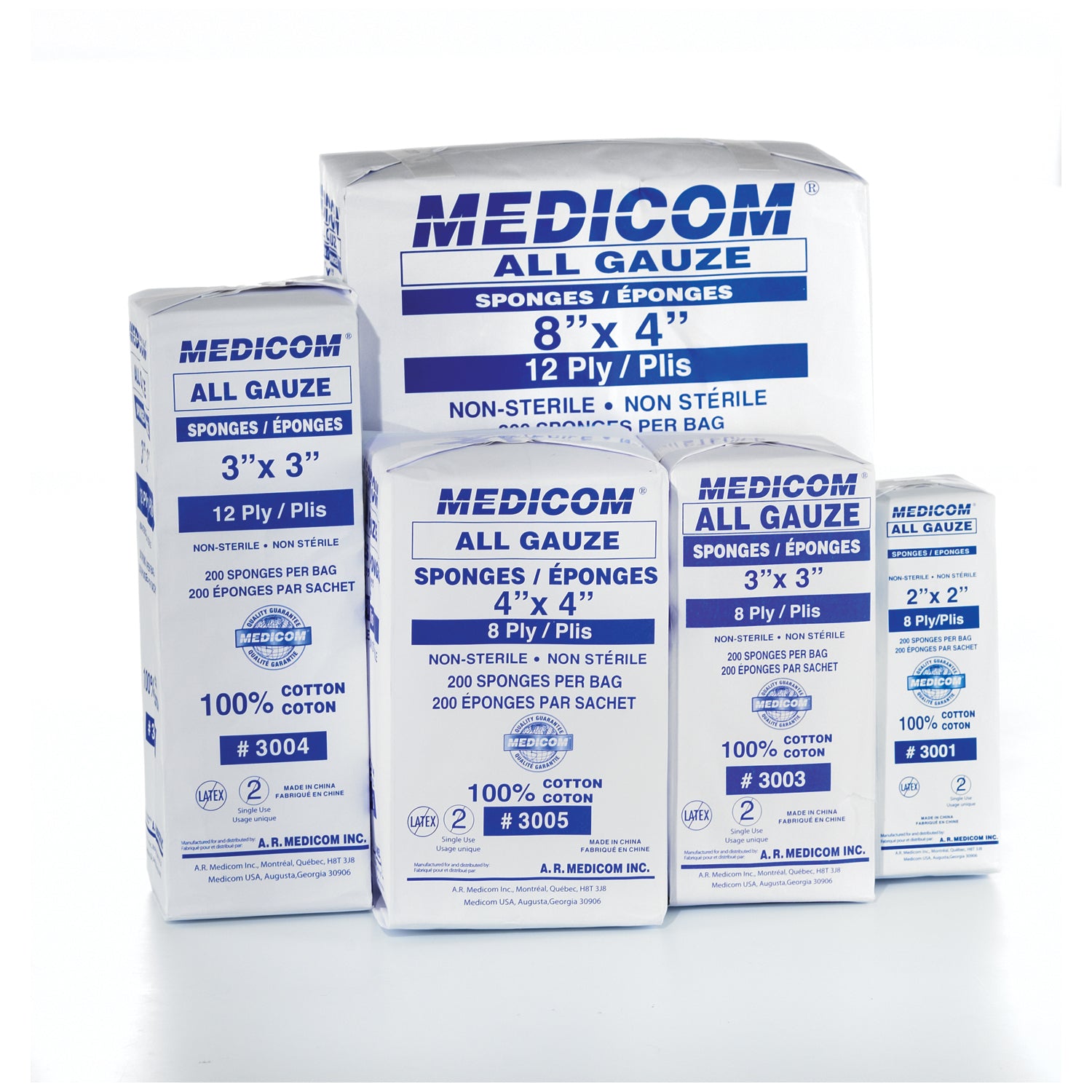 3006 - Medicom, Inc. - Sponge, 4" x 4", 12-Ply, 200/sleeve, 10 sleeve/cs (Not Available for sale into Canada) , cs