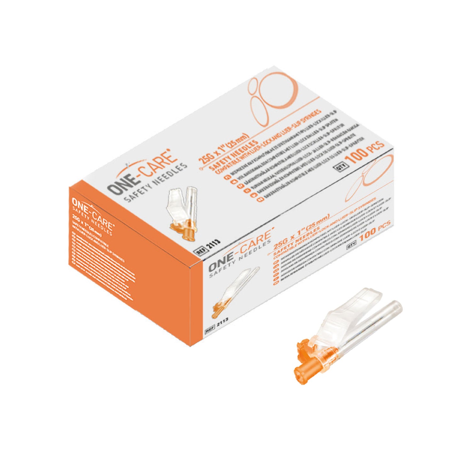 2113 - MediVena - Agujas de seguridad, 25 G x 1'' (25 mm), caja de 100