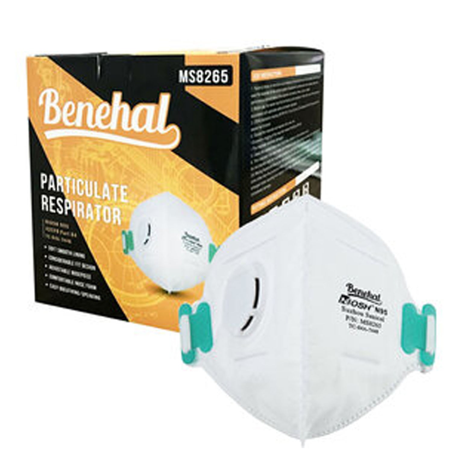 MS8265 - MediVena - Mascarilla, respirador quirúrgico N95, certificado por NIOSH, aprobado por la FDA y los CDC, diseño plegable con válvula, 10 unidades por caja, 20 unidades por caja (artículo no retornable), caja