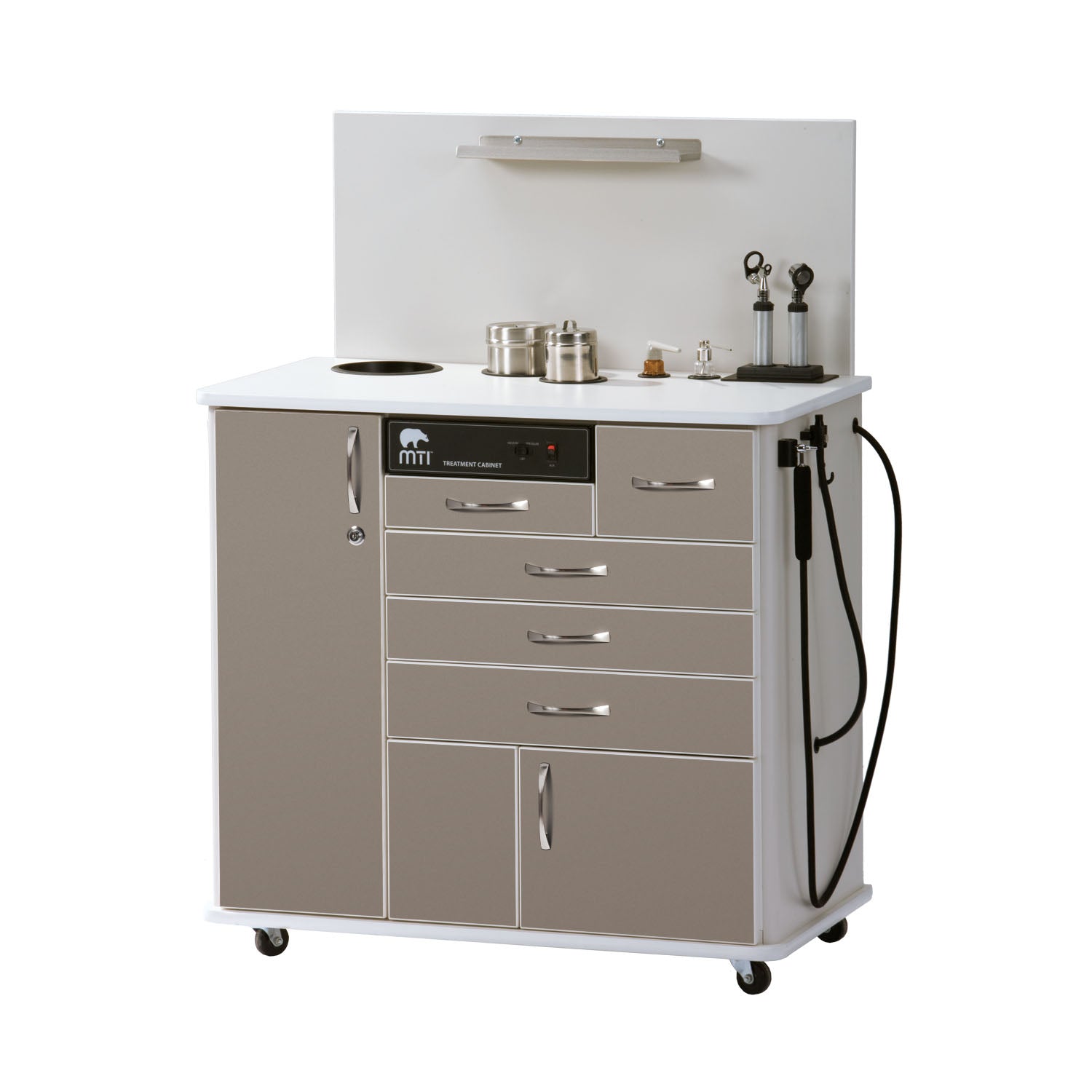 TC100CS-101-207 - MTI - Medical Technology Industries, Inc. - TC100CS ENT Cabinet, Sit-down with Side Storage, Standard Configuration 1, Laminate-Shadow, Trim-White (DROP SHIP ONLY) (Continetal US & Canada) , ea