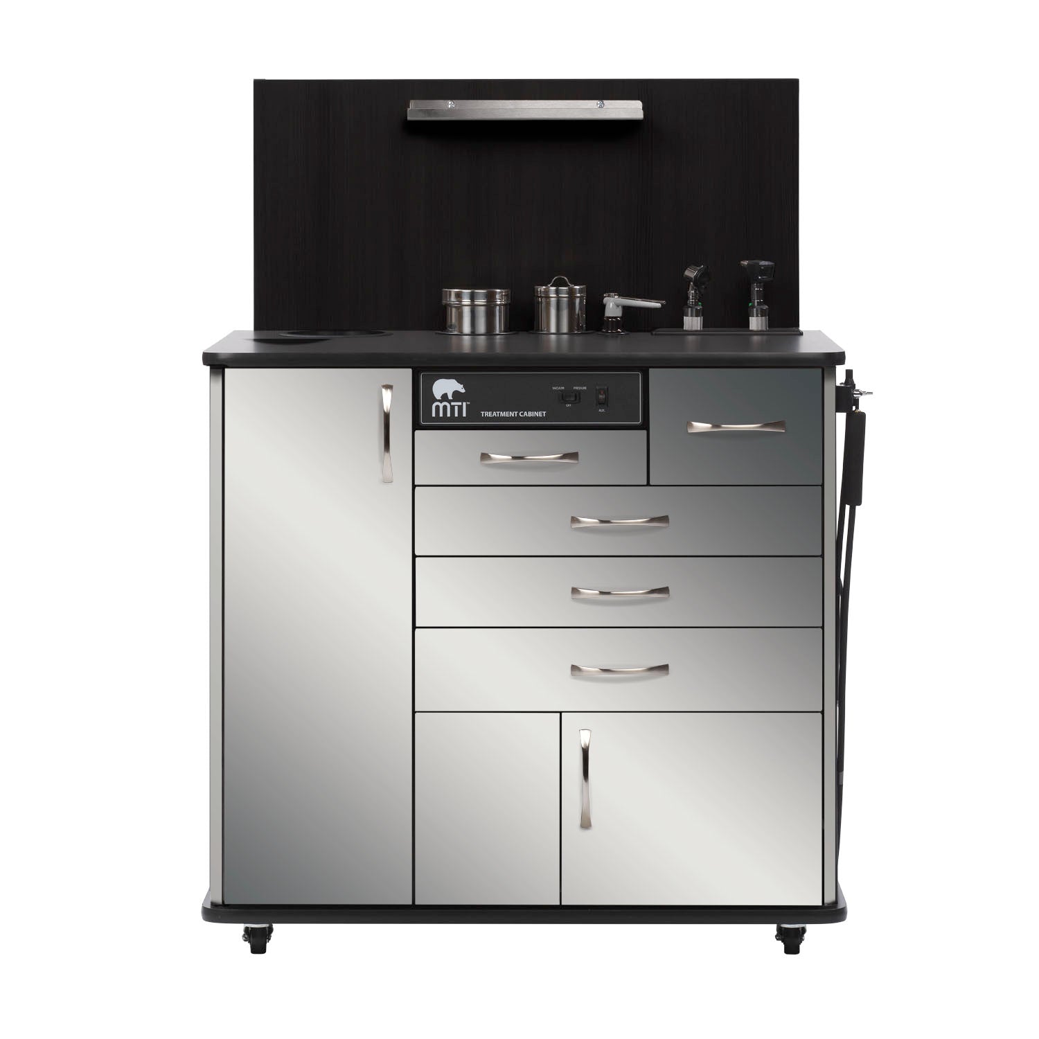 TC100CS-101-210 - MTI - Medical Technology Industries, Inc. - Gabinete de otorrinolaringología TC100CS, para sentarse con almacenamiento lateral, configuración estándar 1, metal-acero inoxidable (SOLO ENVÍO DIRECTO) (EE. UU. continentales y Canadá), c/u