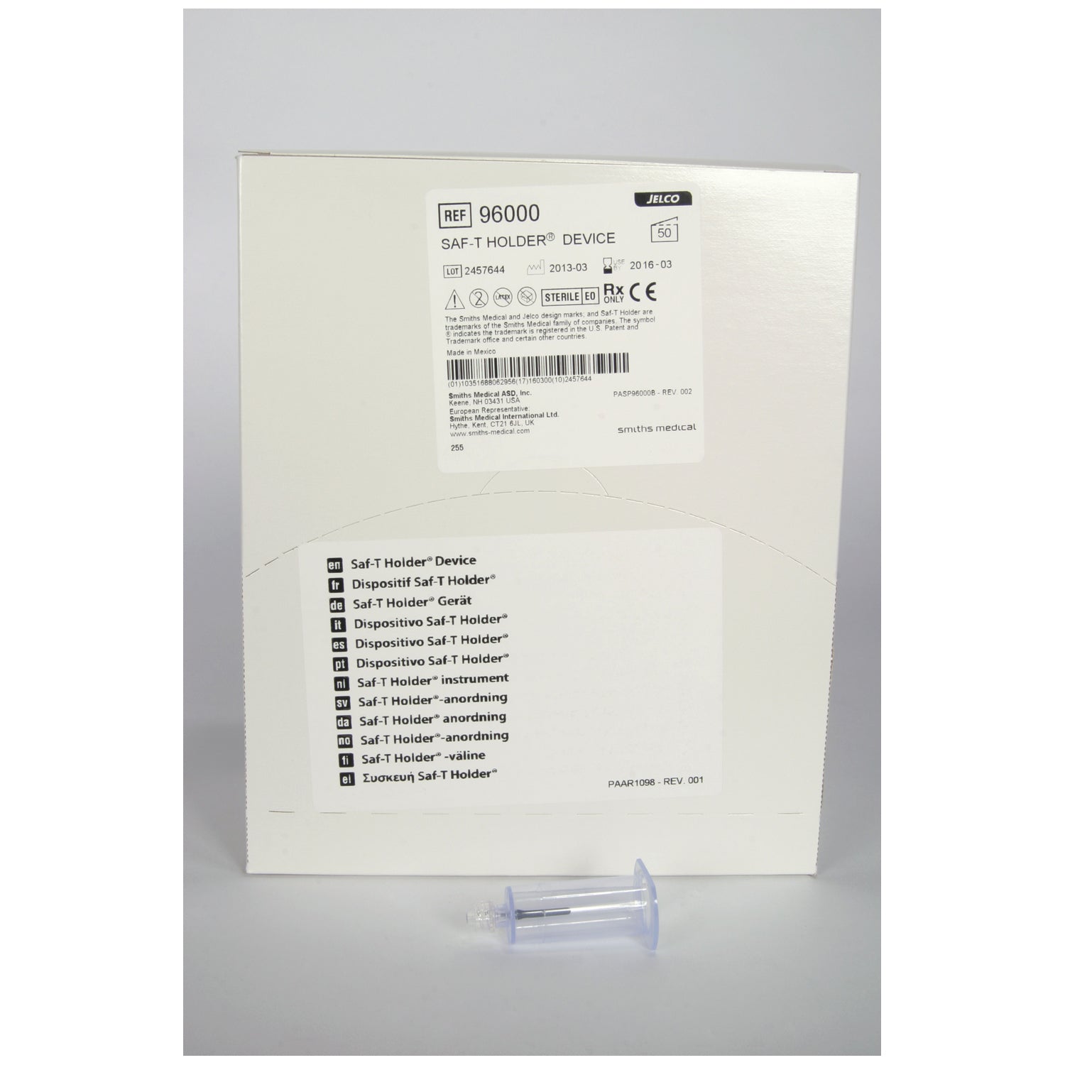 96000 - ICU Medical - Saf-T Holder®, adaptador Luer Lock macho, 50/caja, 4 cajas/caja (solo EE. UU.) (Precios sujetos a cambios sin previo aviso), caja