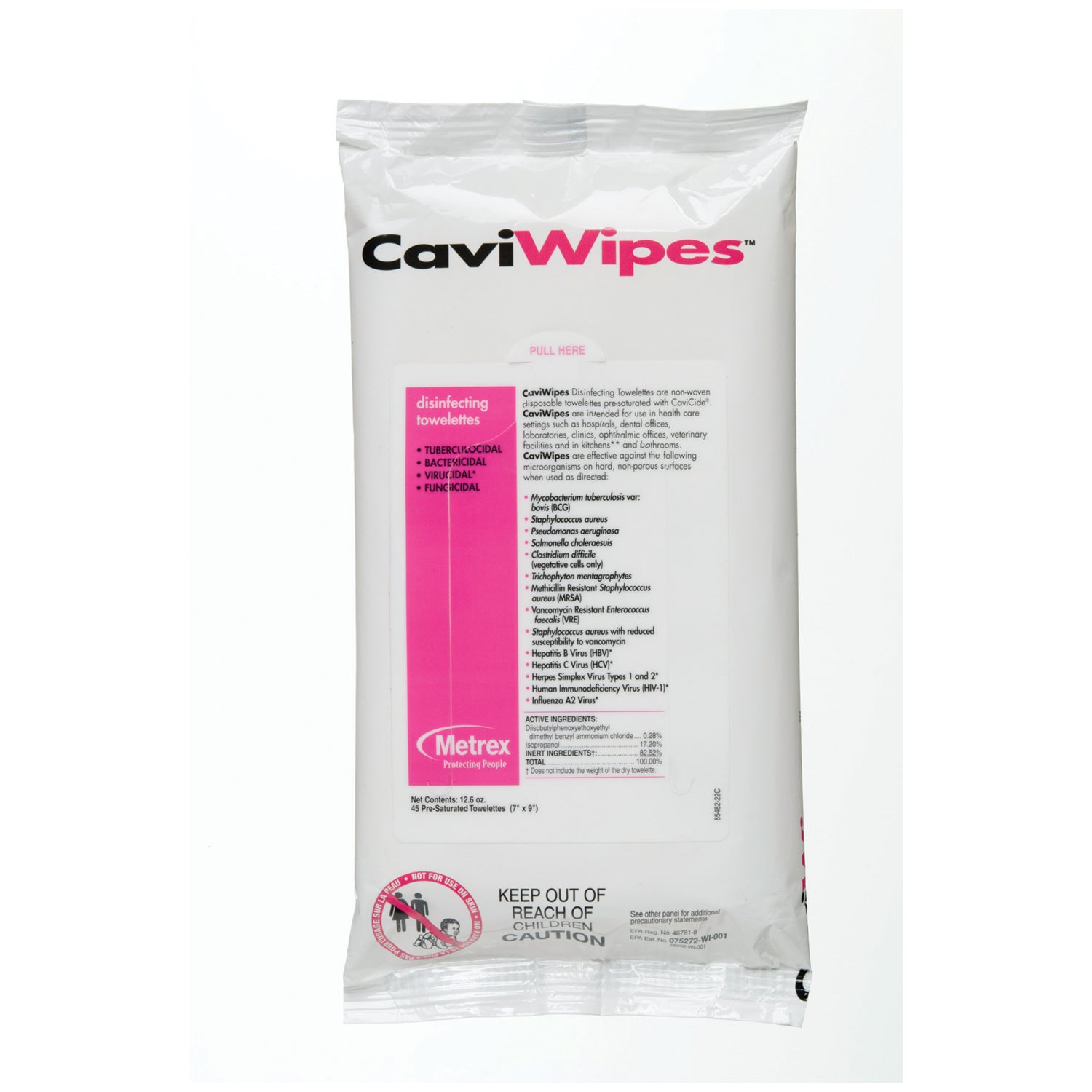 13-1224 - Metrex Research Corporation - CaviWipes Flat Pack, 45/pk, 20 pk/cs (60 cs/plt) (091267) (US Only) , cs