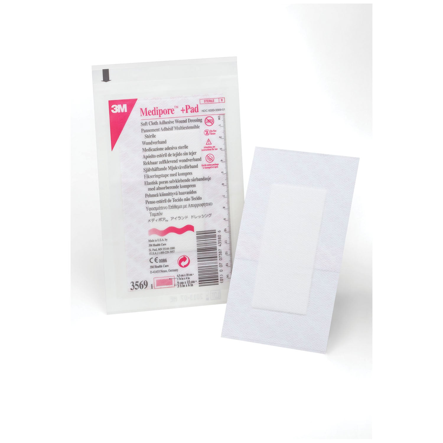 3569 - Solventum Corporation - 傷口敷料,3½” x 6”,墊片尺寸 1¾” x 4,25 片/盒,4 盒/箱(僅限美國本土及夏威夷),箱裝