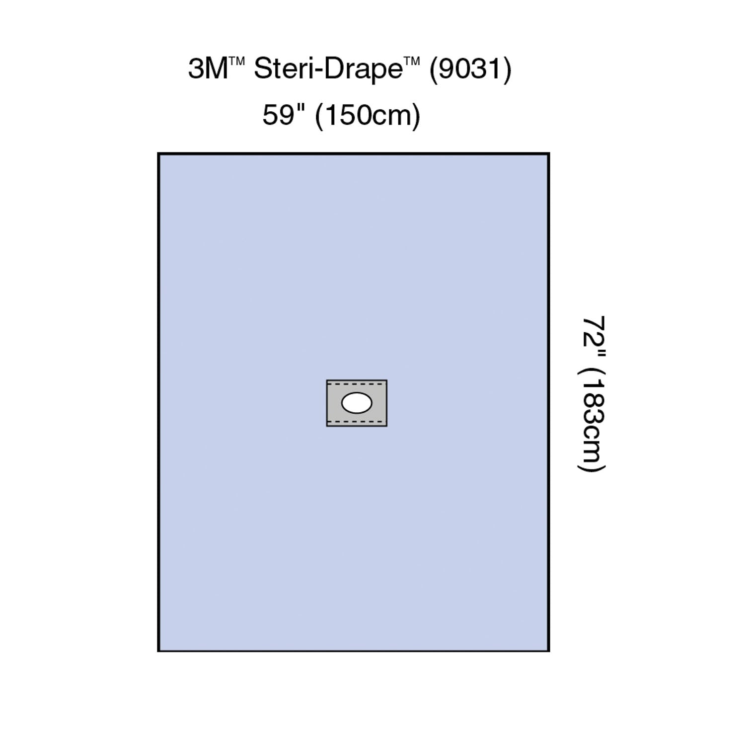 9031 - Solventum Corporation - Steri-Drape⢠Adhesive Aperture Drape, 59" x 72", Absorbent Impervious Material, Off-Centered Oval Aperture, 25/bx, 2 bx/cs (Continental US+HI Only) , cs