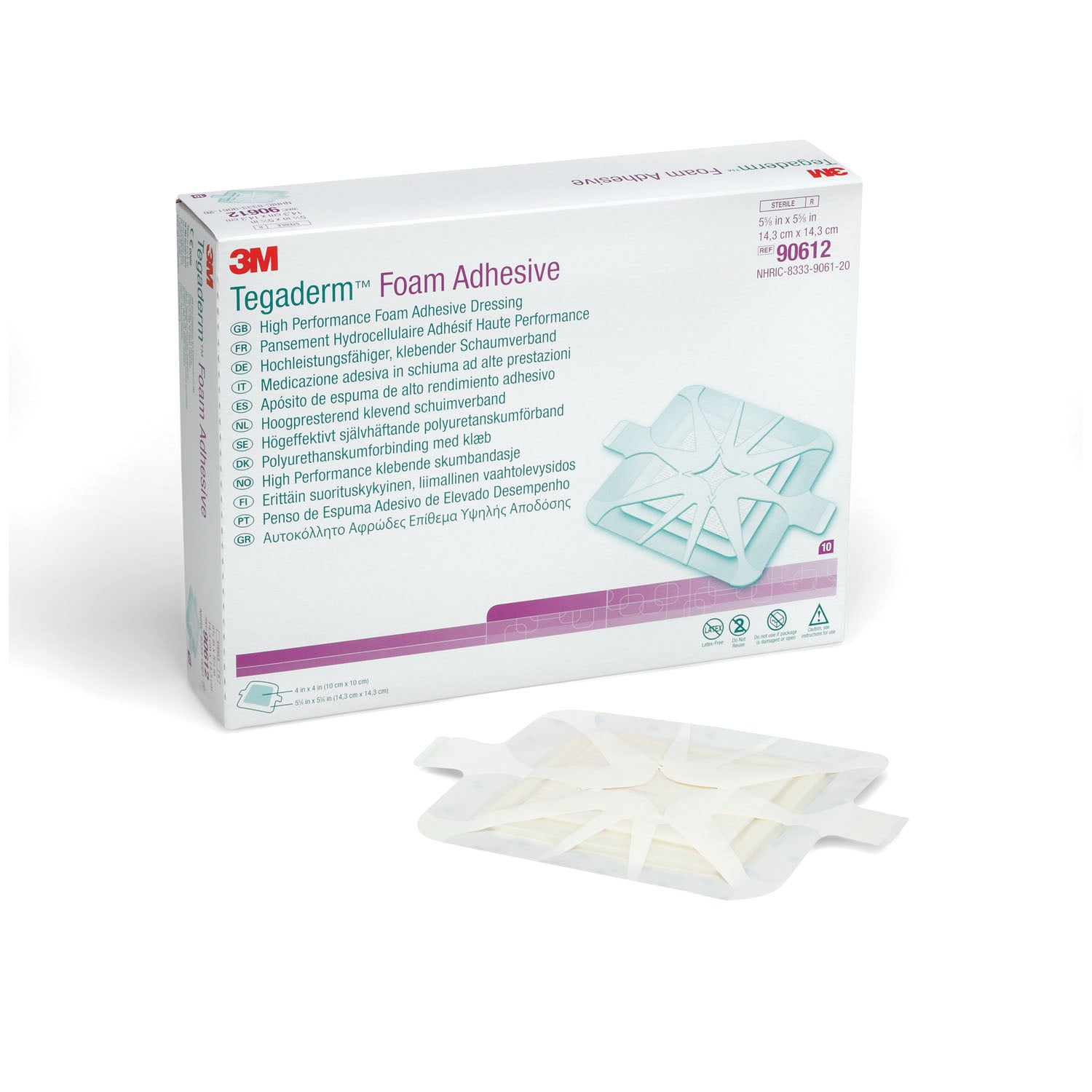 90612 - Solventum Corporation - Apósito adhesivo de espuma, 4” x 4”, cuadrado, 10/caja, 4 cajas/caja (solo EE. UU. continental + HI), caja