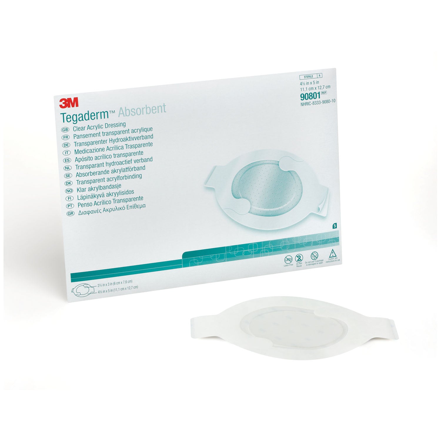 90801 - Solventum Corporation - Apósito, ovalado mediano, tamaño de almohadilla: 2,4" x 3", tamaño total: 4,4" x 5", 10/caja, 4 cajas/caja (solo EE. UU. continental + HI), caja