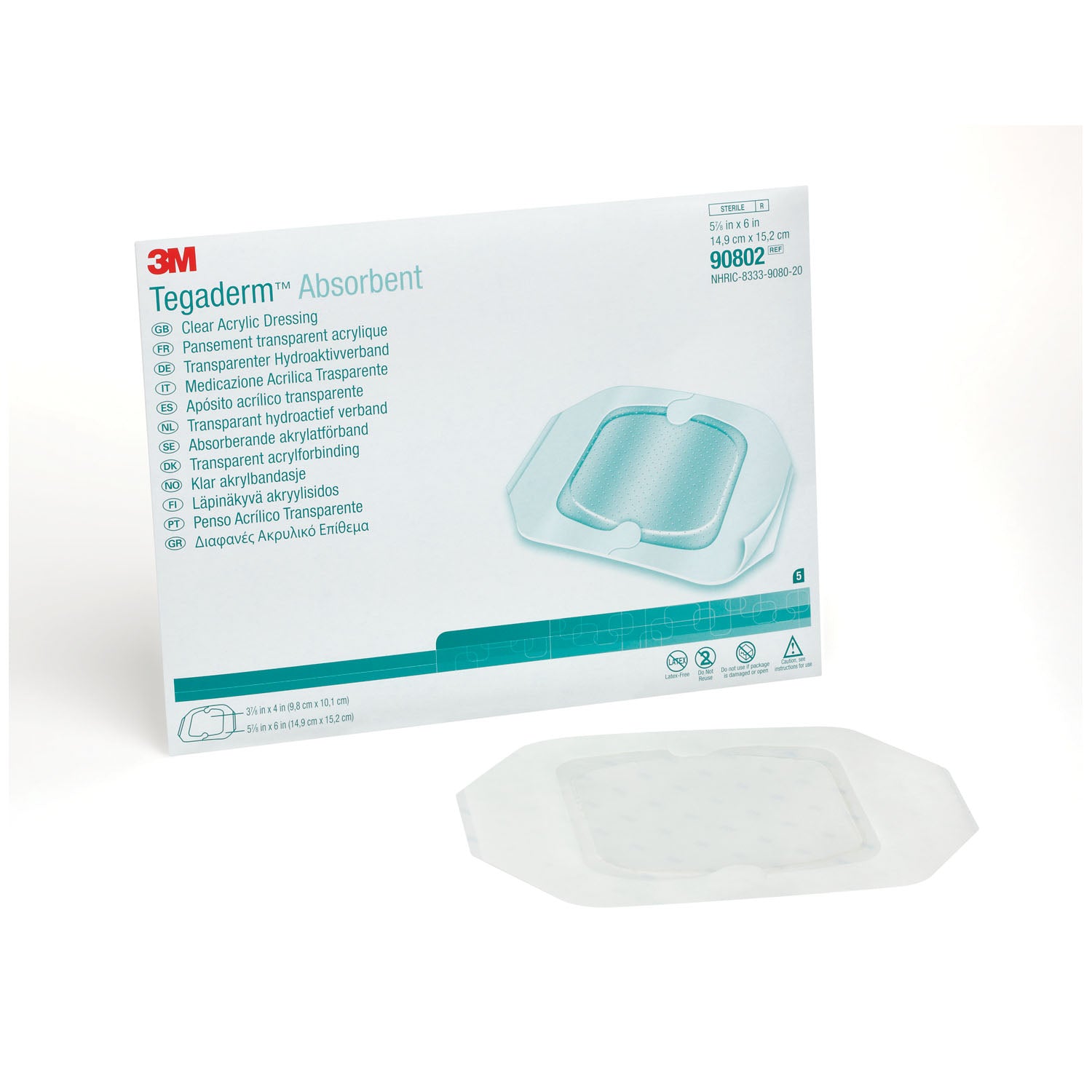 90802 - Solventum Corporation - Apósito, cuadrado pequeño, tamaño de almohadilla 3,9" x 4", tamaño total 5,9" x 6", 10/caja, 4 cajas/caja (solo EE. UU. continental + HI), caja