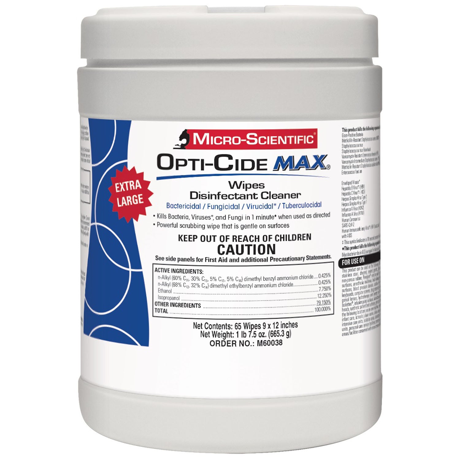 M60038 - 美國Micro-Scientific公司 - Opti-Cide® Max消毒清潔濕紙巾,9英吋 x 12英寸,65片/包,12箱/盒(僅限美國)(40箱/托盤),箱裝