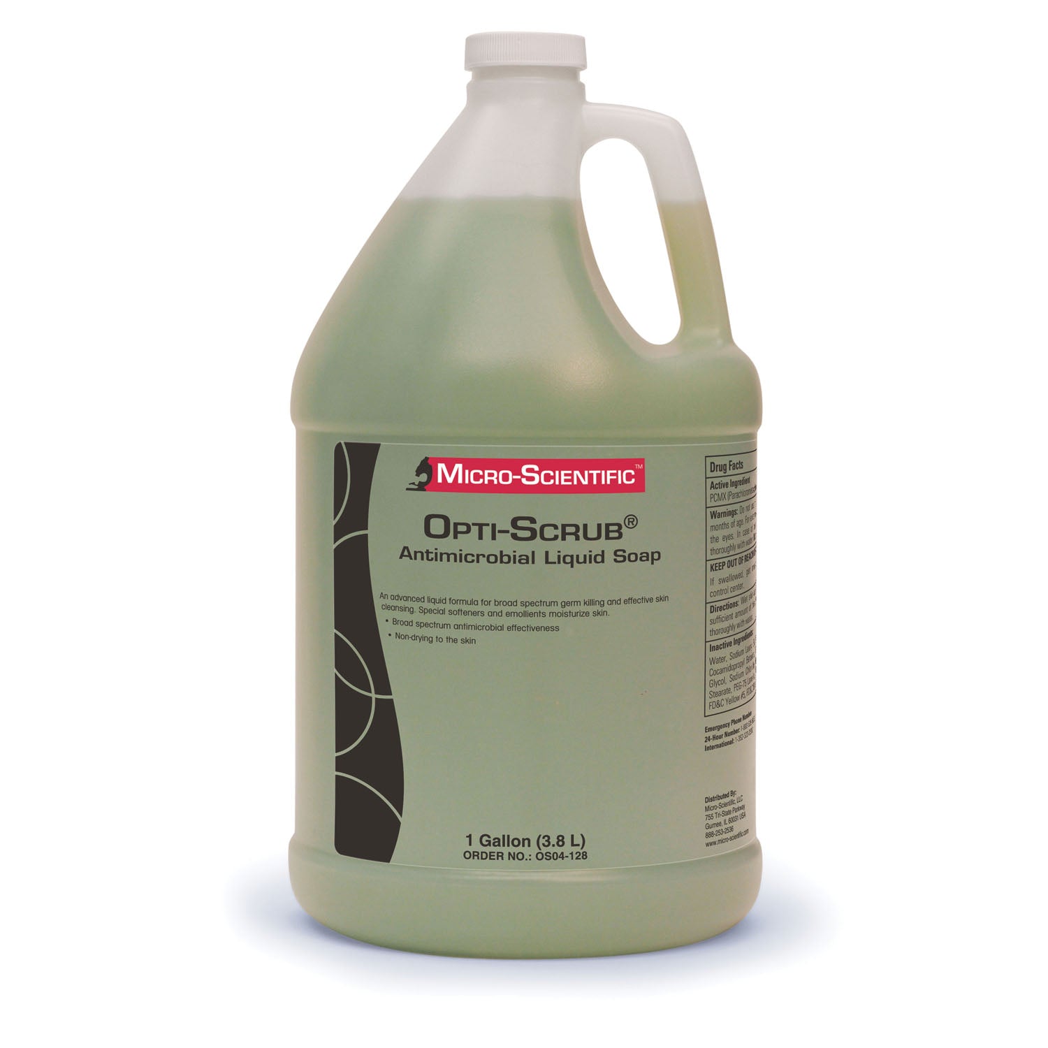 OS04-128 - Micro-Scientific, EE. UU. - Limpiador líquido antimicrobiano para la piel Opti-Scrub®, 1 galón, 4 cajas (solo EE. UU.) (36 cajas/plt)