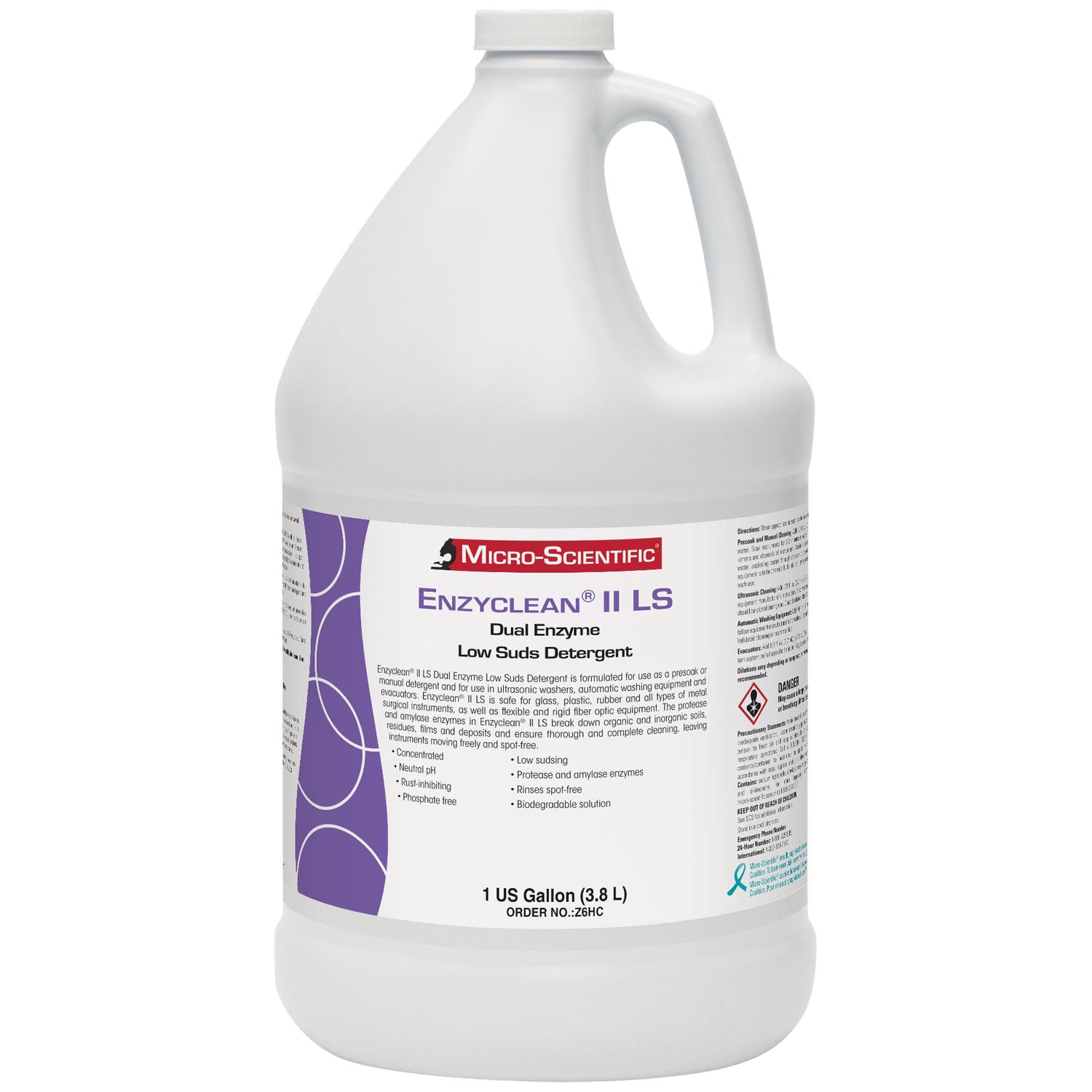 Z6HC - Micro-Scientific, USA - Enzyclean® II LS Dual Enzyme Low Suds Detergent, Gallon, 4/cs (36 cs/plt) (US Only) , cs