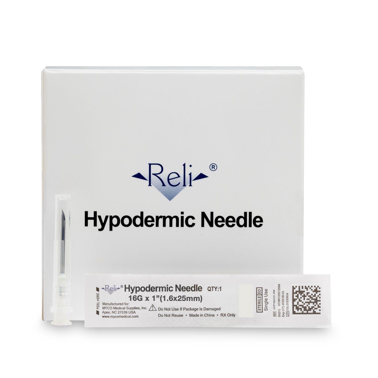 HYP16G101-RW - Myco Medical - Hypodermic Needle Only, 16G x 1", Regular Wall, Regular Bevel, 100/bx (US Only) , bx