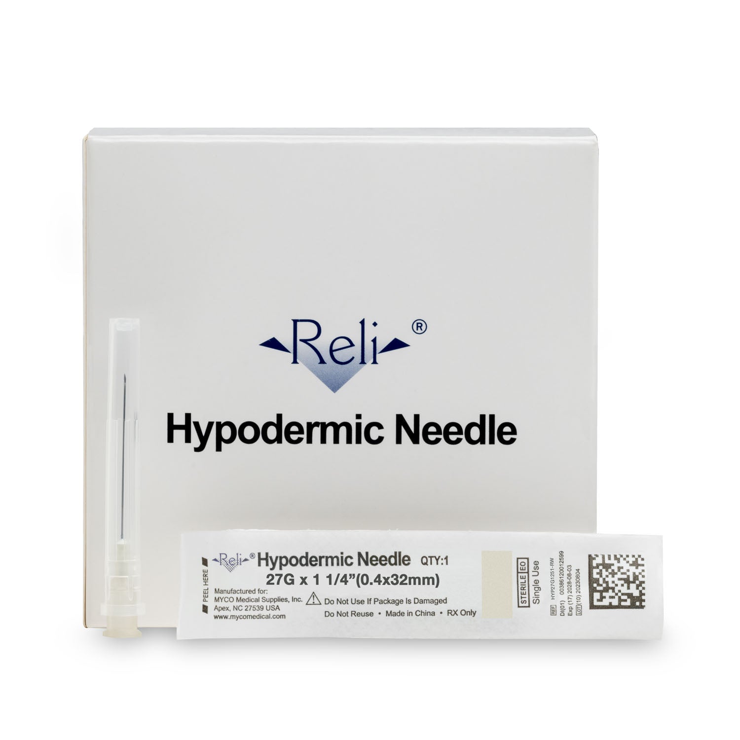 HYP27G1251-RW - Myco Medical - Hypodermic Needle Only, 27G x 1/4", Regular Wall, Regular Bevel, 100/bx (US Only) , bx