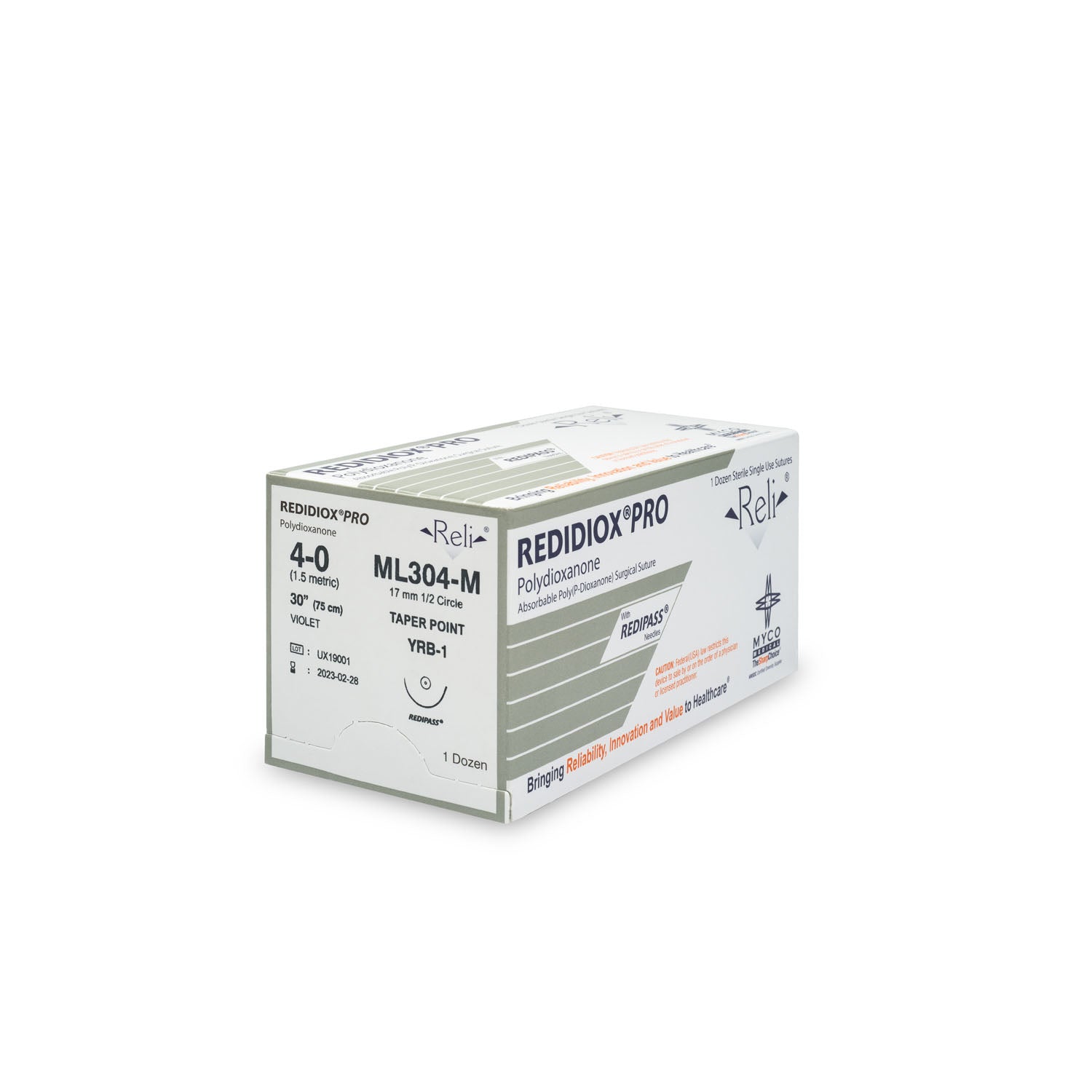 ML304-M - Myco Medical - 縫線,4-0,Redidiox,紫色,單絲,30英寸,YRB-1,12根/盒(僅限美國),盒