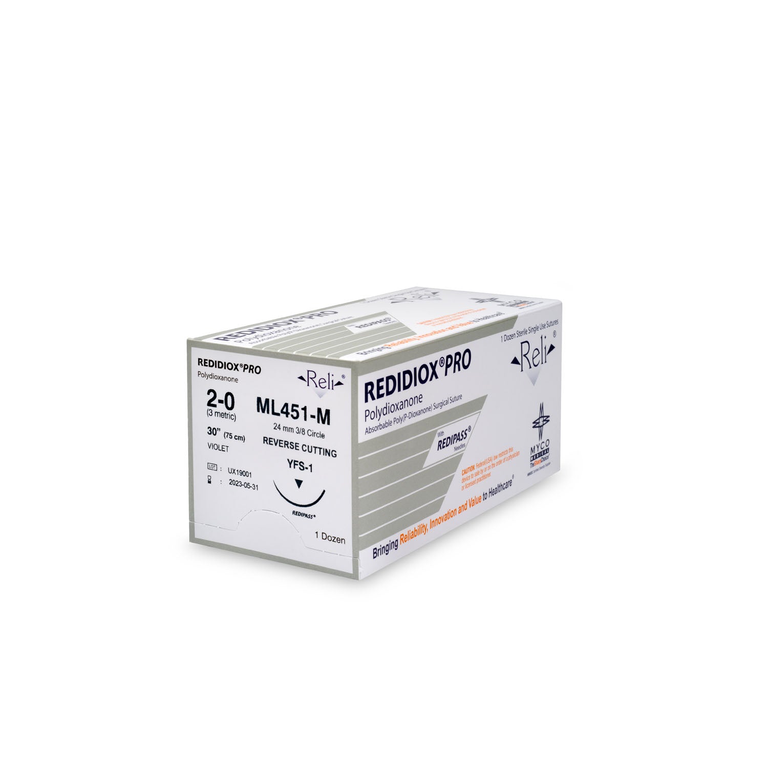 ML451-M - Myco Medical - 縫線,2-0,Redidiox,紫色,單絲,30”,YFS-1,12/盒(僅限美國),盒