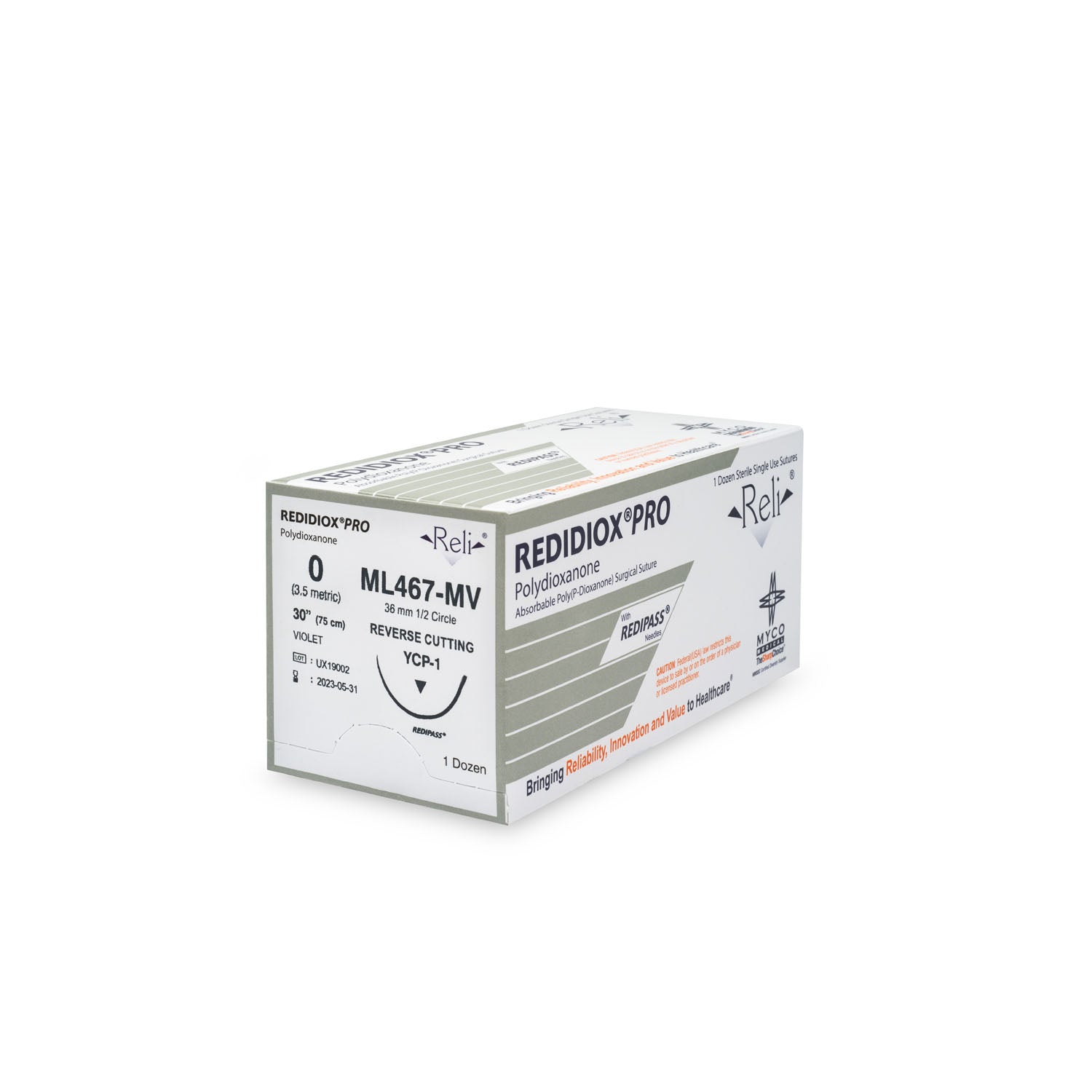 ML467-MV - Myco Medical - 縫線,0號,Redidiox,紫色,單絲,30英寸,YCP-1,12根/盒(僅限美國),盒