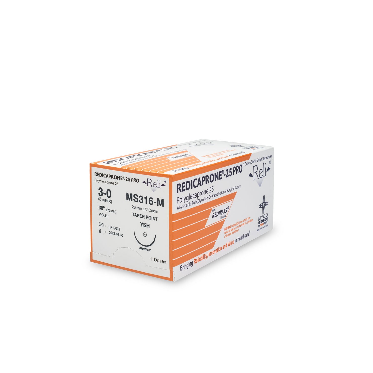 MS316-M - Myco Medical - 縫線,3-0,Redicaprone,紫色,單絲,30”,YSH,12/盒(僅限美國),盒