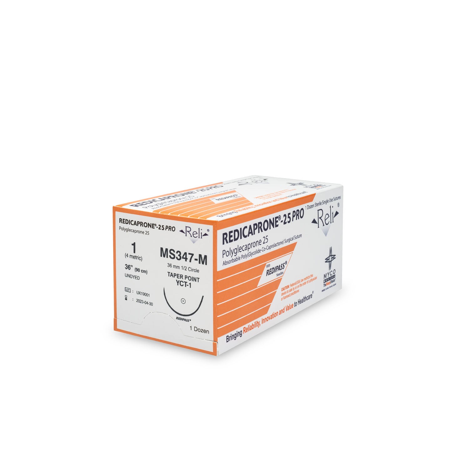 MS347-M - Myco Medical - 縫線,1-0,Redicaprone,紫色,單絲,36英寸,YCT-1,12條/盒(僅限美國),盒