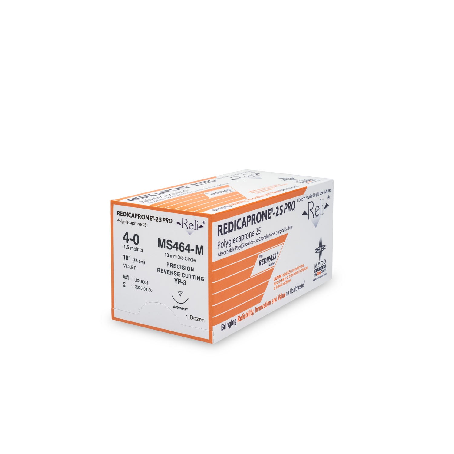 MS464-M - Myco Medical - 縫線,4-0,Redicaprone,紫色,單絲,18英寸,YP-3,12條/盒(僅限美國),盒