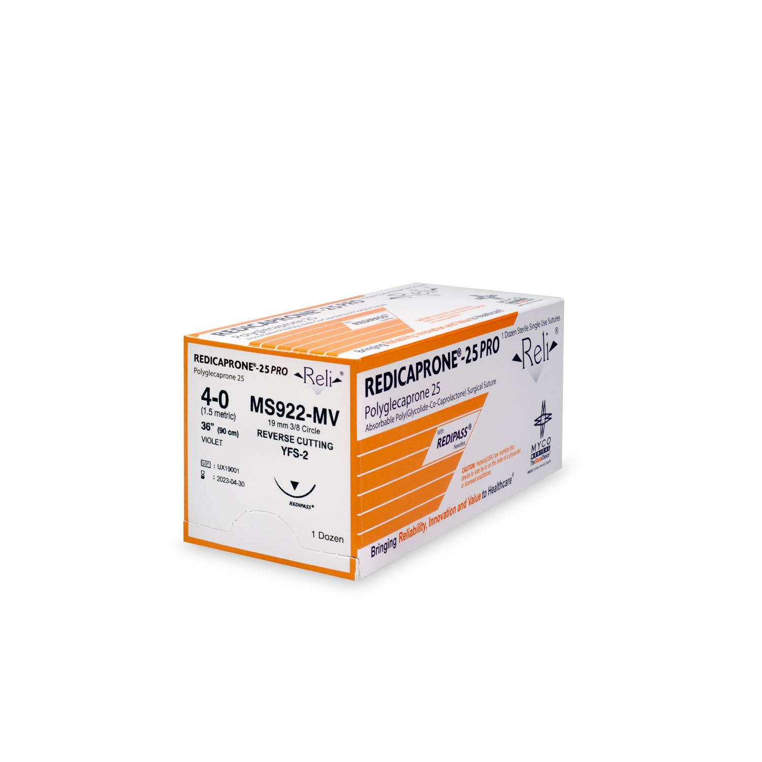 MS922-MV - Myco Medical - 縫線,4-0,Redicaprone,紫色,單絲,36英寸,YFS-2,12條/盒(僅限美國),盒