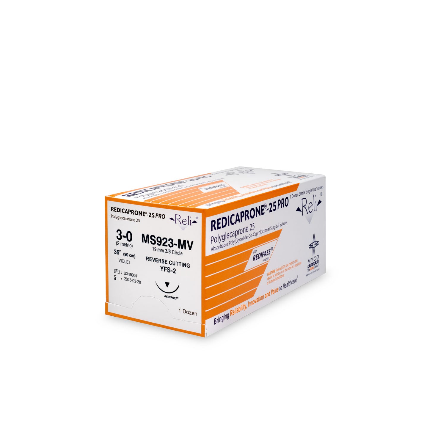 MS923-MV - Myco Medical - 縫線,3-0,Redicaprone,紫色,單絲,36英寸,YFS-2,12條/盒(僅限美國),盒