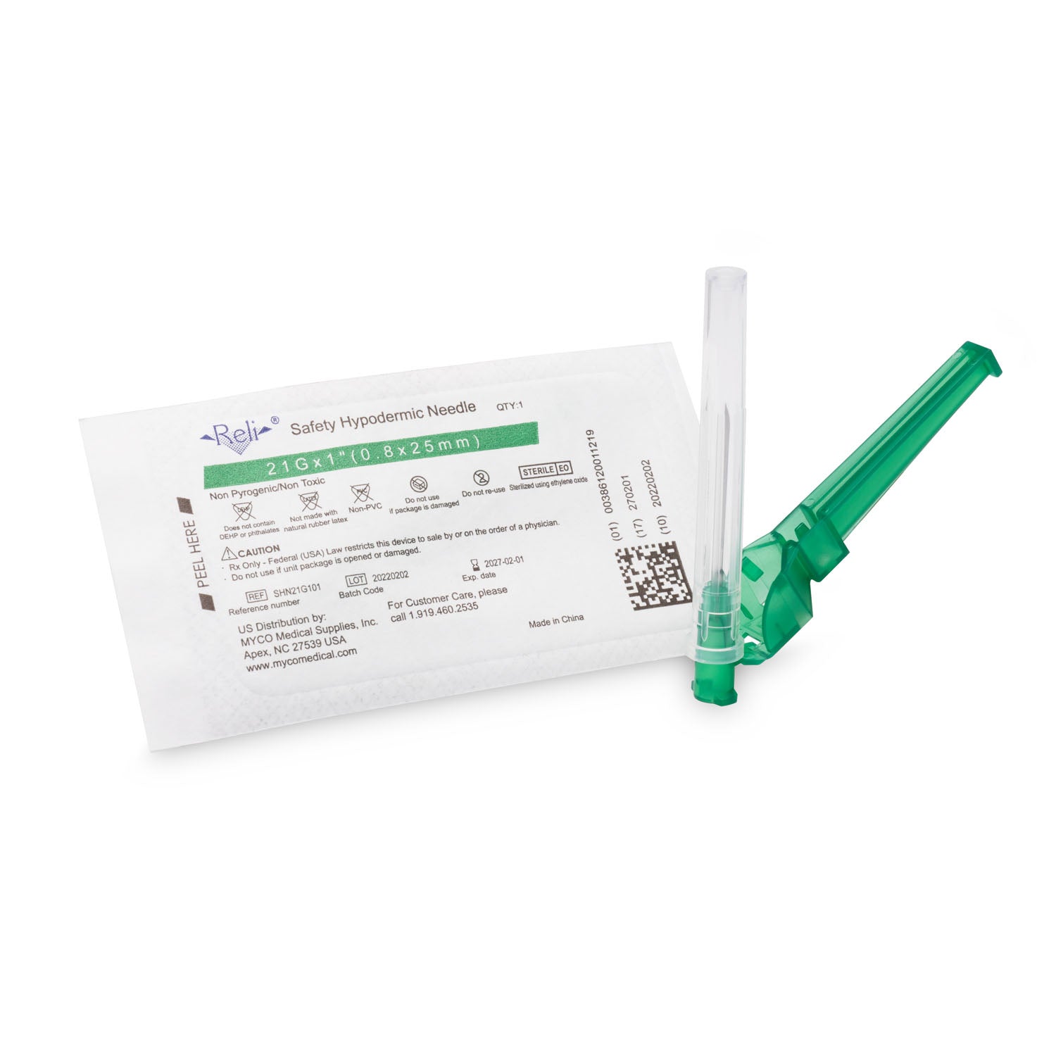 SHN21G101 - Myco Medical - Safety Hypodermic Needle Only, 21G x 1", 100/bx (US Only) , bx