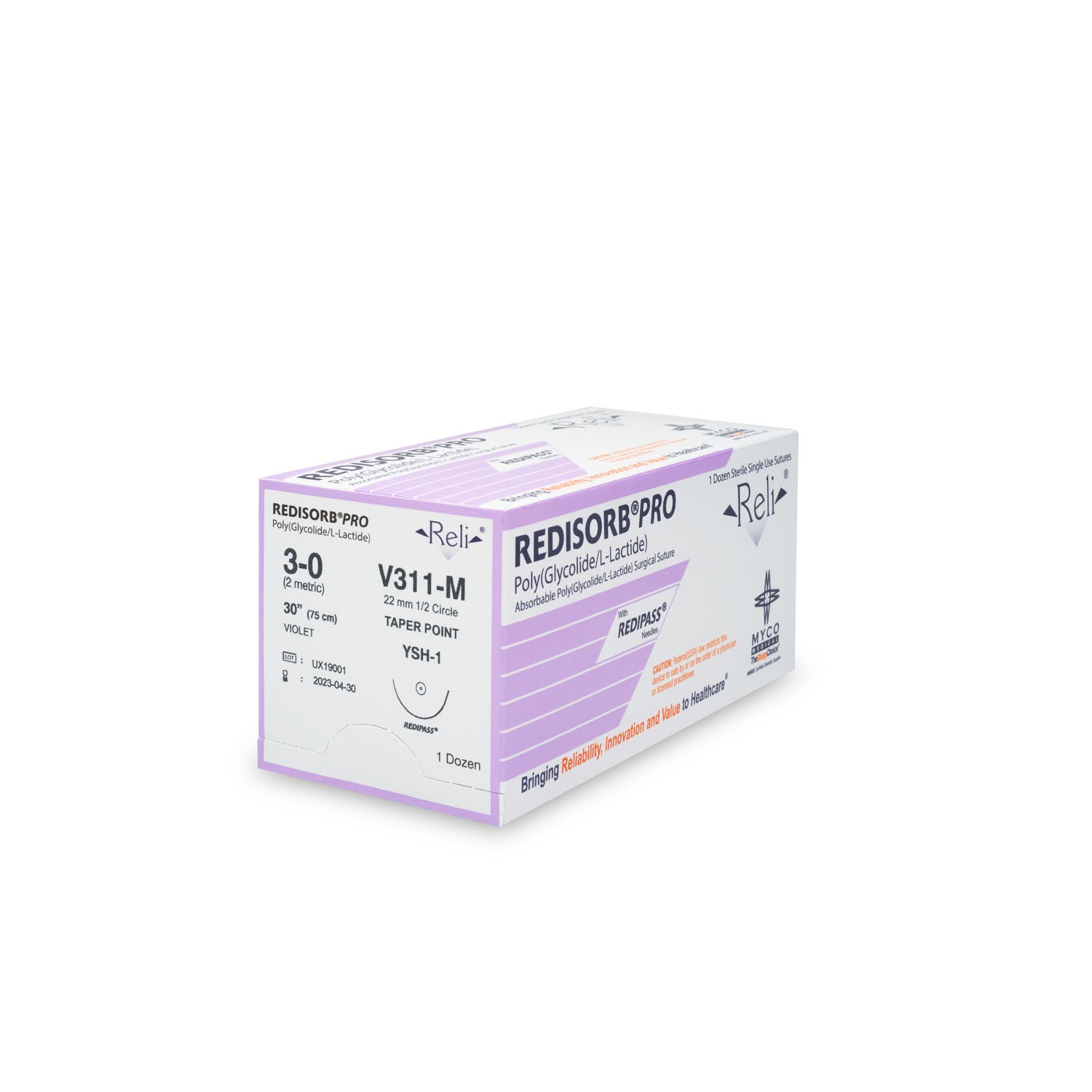 V311-M - Myco Medical - 縫線,3-0,可吸收,紫色,編織,30”,YSH-1,12/盒(僅限美國),盒
