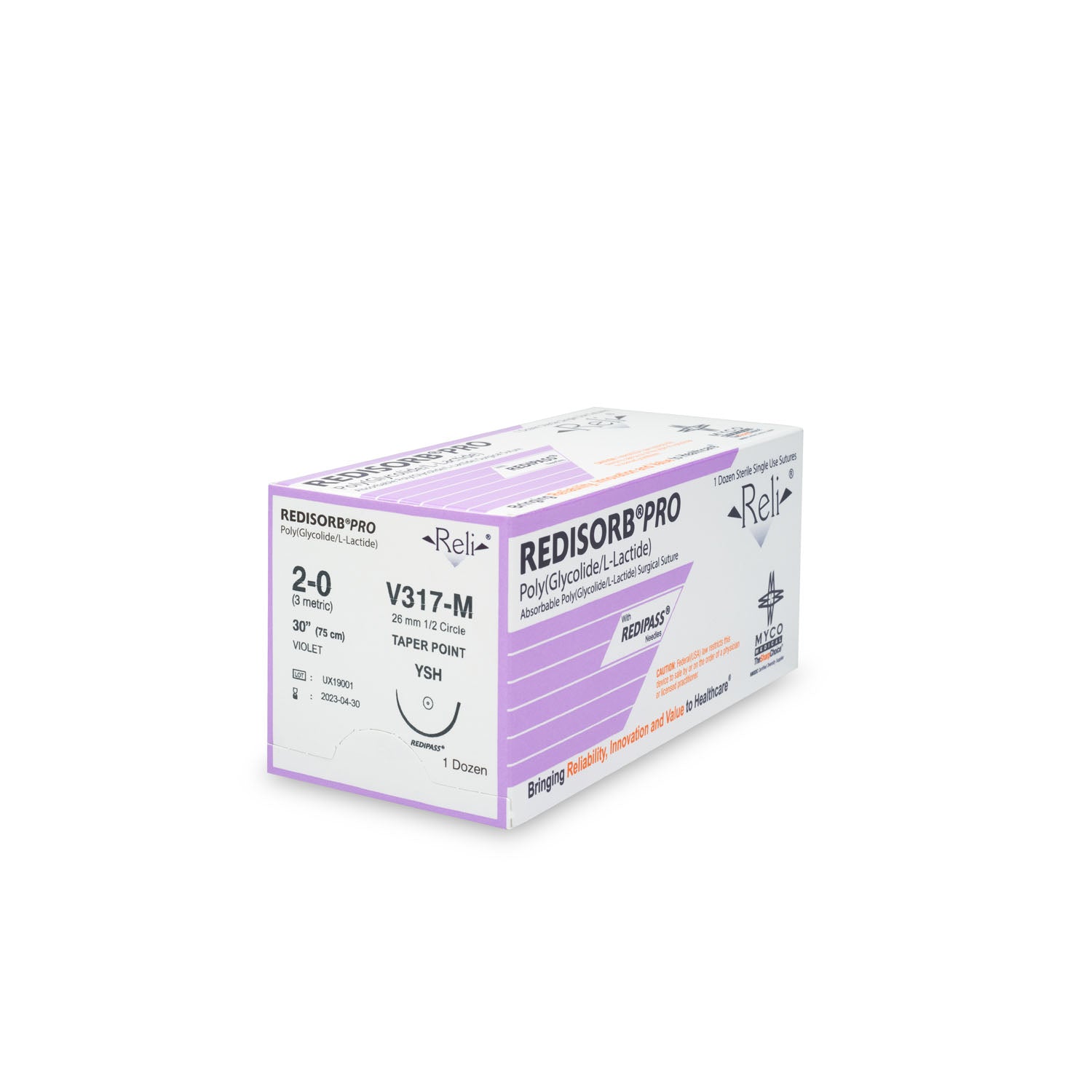 V317-M - Myco Medical - 縫合線,2-0,可吸收,紫色,編織,30英寸,YSH,12根/盒(僅限美國),盒