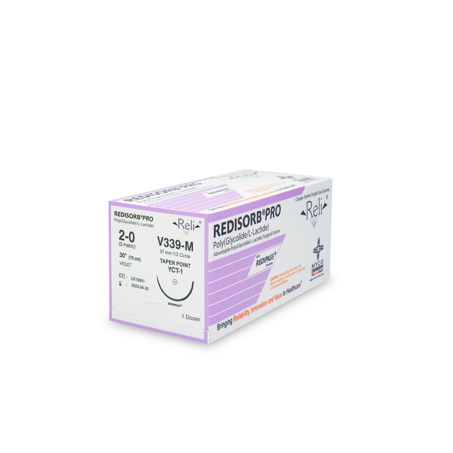 V339-M - Myco Medical - 縫合線,2-0,可吸收,紫色,編織,30”,YCT-1,12/盒(僅限美國),盒