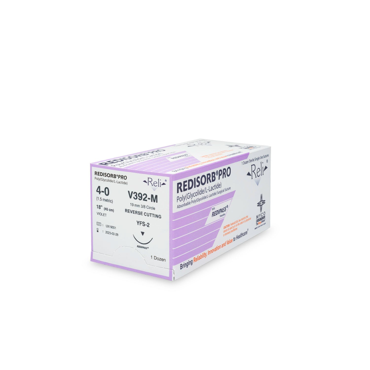 V392-M - Myco Medical - 縫合線,4-0,可吸收,紫色,編織,18”,YFS-2,12/盒(僅限美國),盒