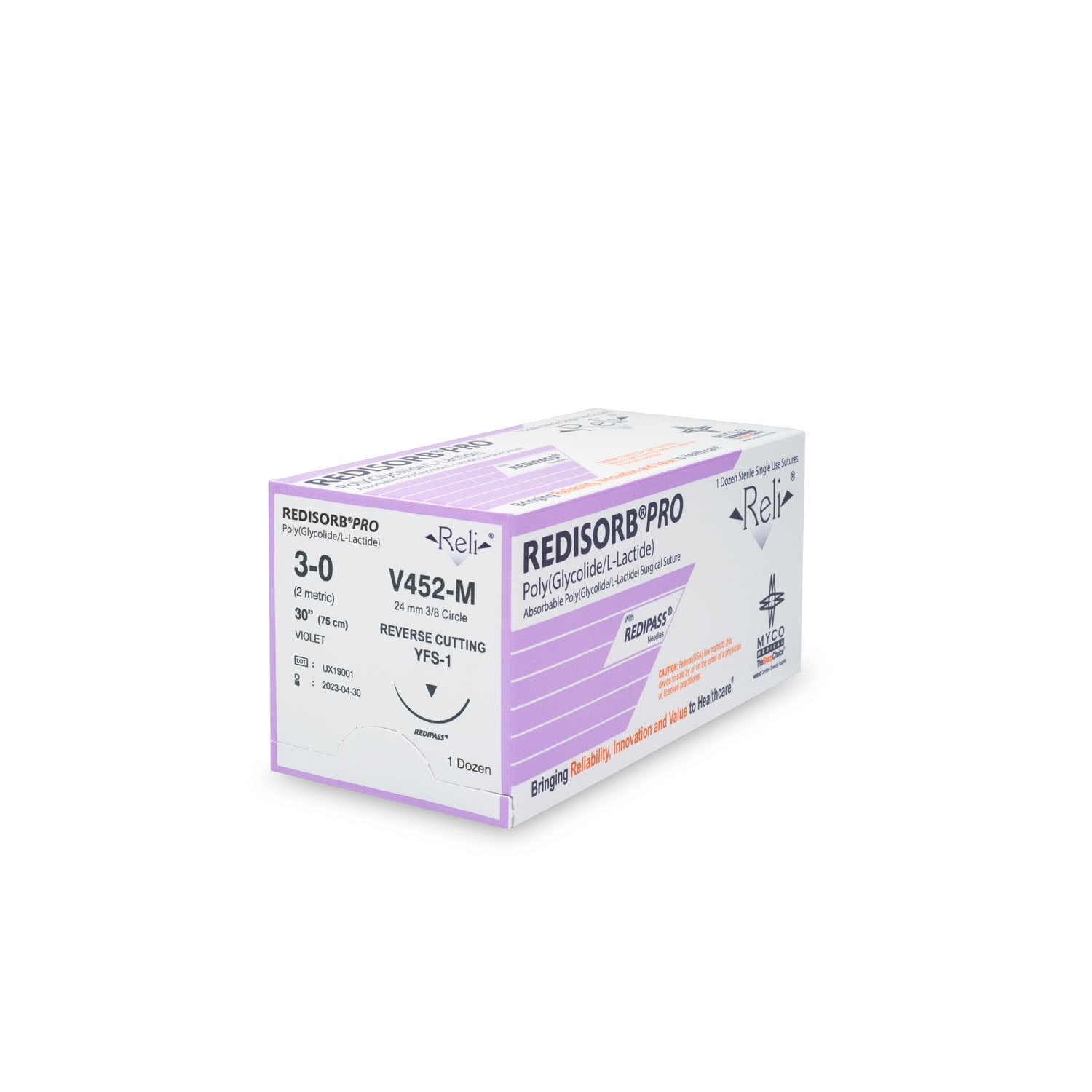 V452-M - Myco Medical - 縫合線,3-0,可吸收,紫色,編織,30”,YFS-1,12/盒(僅限美國),盒