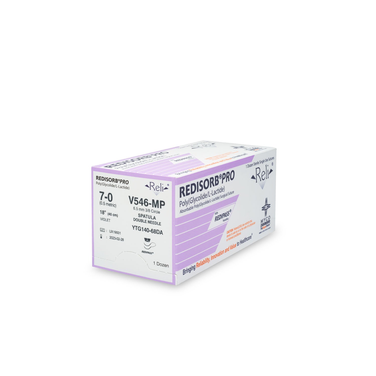 V546-MP - Myco Medical - 縫合線,7-0,可吸收,紫色,編織,18”,YTG140-68,12/盒(僅限美國),盒