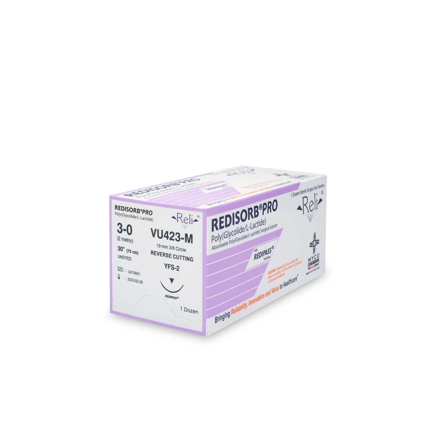 VU423-M - Myco Medical - 縫合線,3-0,可吸收,未染色,編織,30”,YFS-2,12/盒(僅限美國),盒