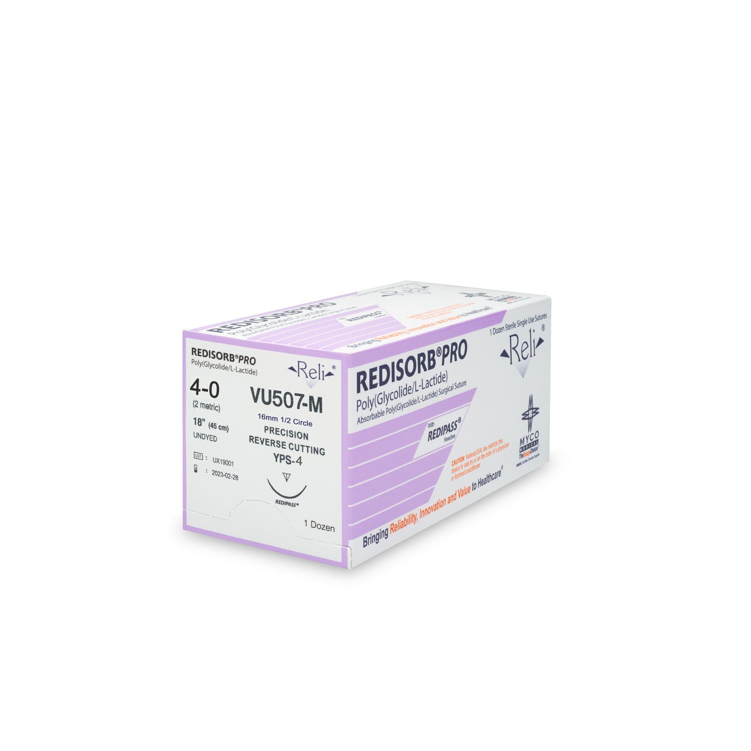 VU507-M - Myco Medical - 縫合線,4-0,可吸收,未染色,編織,18英寸,YPS-4,12條/盒(僅限美國),盒