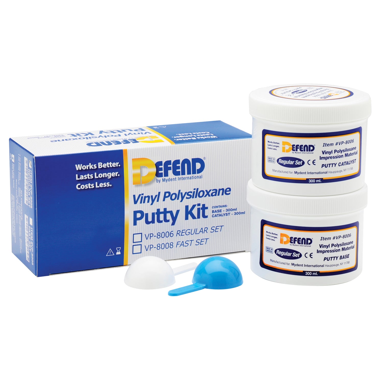 VP-8008 - Mydent - Vinyl Polysiloxane Putty Kit-Fast Set. Includes 2x300 mL jars + 2 scoops , kt