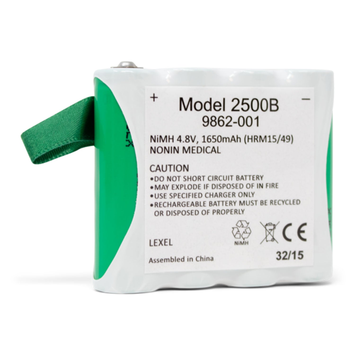 9862-001 - Nonin Medical, Inc. - Battery Pack, 2500B NiMH, for use with 2500C-UNIV (Continental US Only - including Alaska & Hawaii) , ea