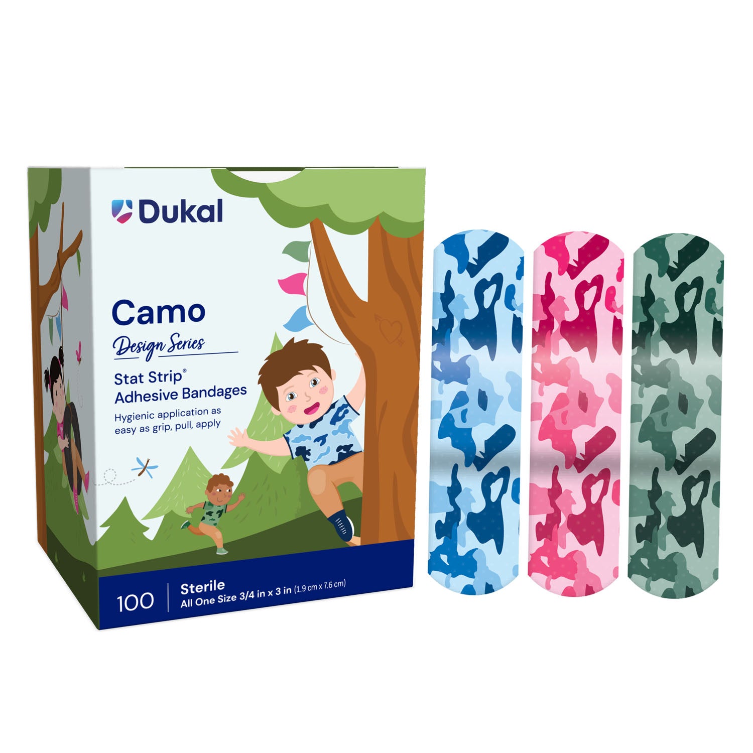 16700 - Dukal Corporation - Stat Strip® Adhesive Bandage, Blue and Pink Camo, 3/4" x 3", 100/bx, 12 bx/cs , cs