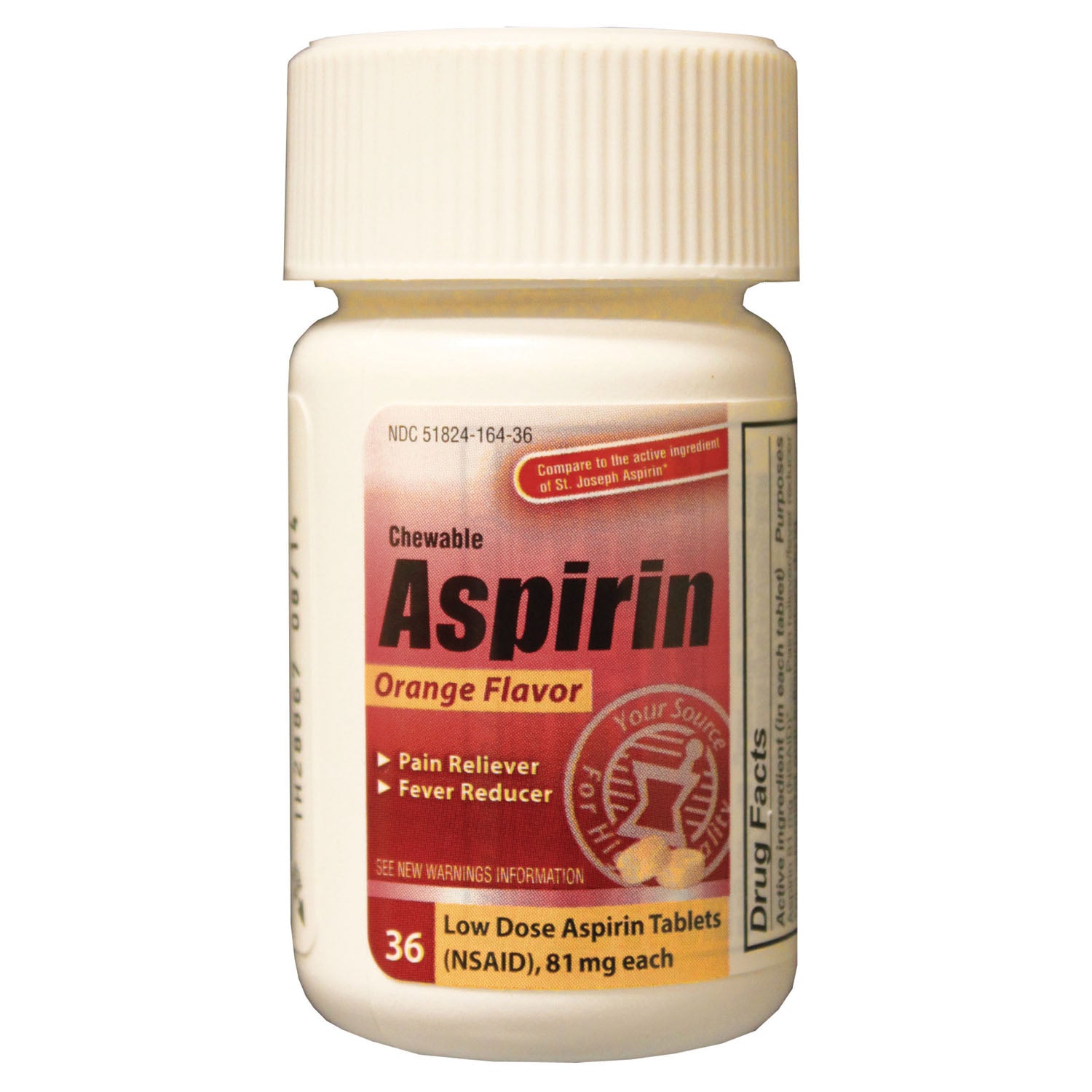 CCA36 - New World Imports - Aspirin, Chewable Tablets, 81mg, 36/btl, 24 btl/cs, Compare to St. Joseph® Aspirin (Not Available for sale into Canada) , cs