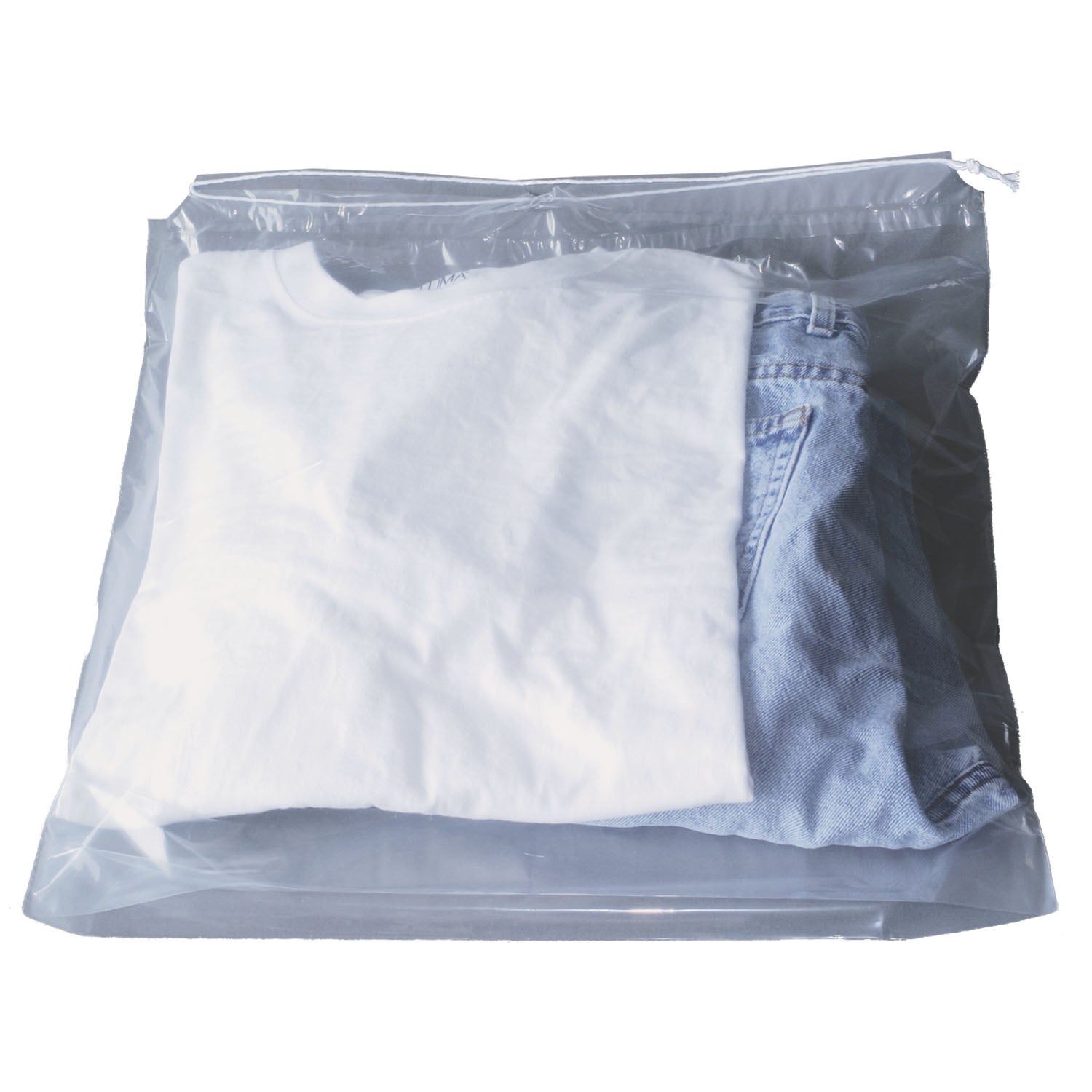DS500C - New World Imports - Drawstring Bag, 18" x 20½" Clear Bag without Imprinting, 1.5 ml, 500/cs , cs