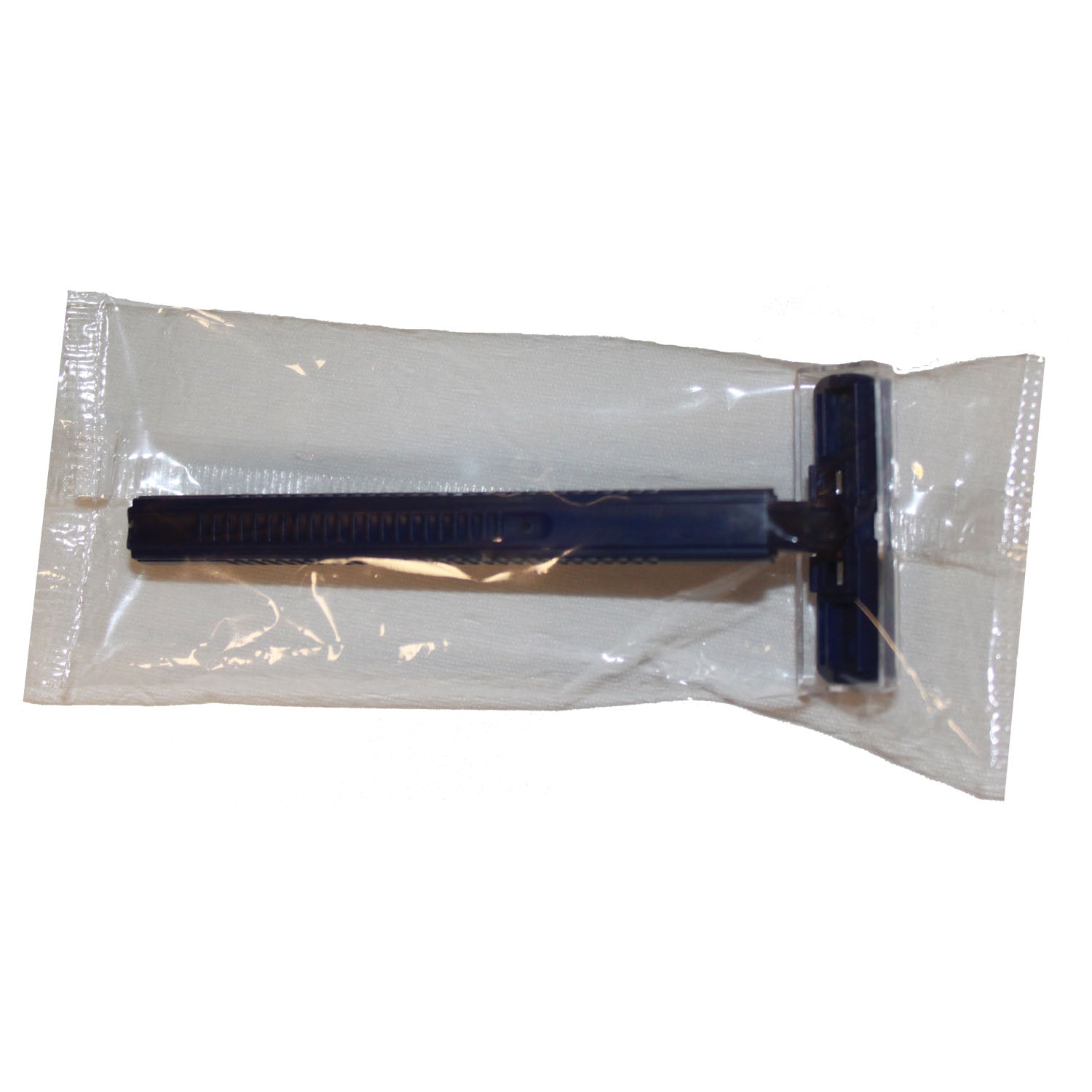 RAZ2B - New World Imports - Twin Blade Razor, Stainless Steel, Clear Removable Safety Cap, One-Piece Navy Handle, Individually Wrapped in Polybag, 100/bx, 5 bx/cs (28 cs/plt) , cs