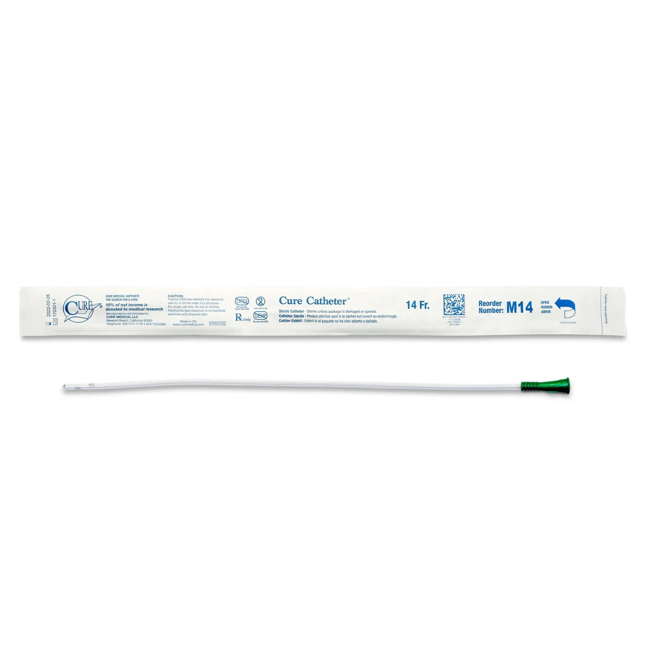 701370 - Cure - Cure Catheter 16'' Unisex Uncoated Urethral Catheter, 14 Fr., Straight Tip, Sample Pack of 1, (EA)